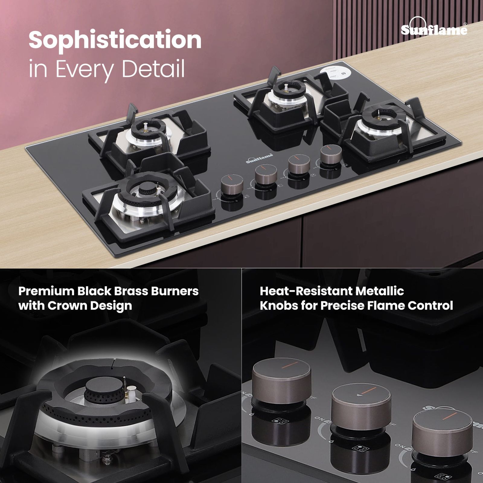 Sunflame SHA 476 PHS Tempered Glass Top 4 Burner Automatic Hob (Flame Failure Device, Black)_6