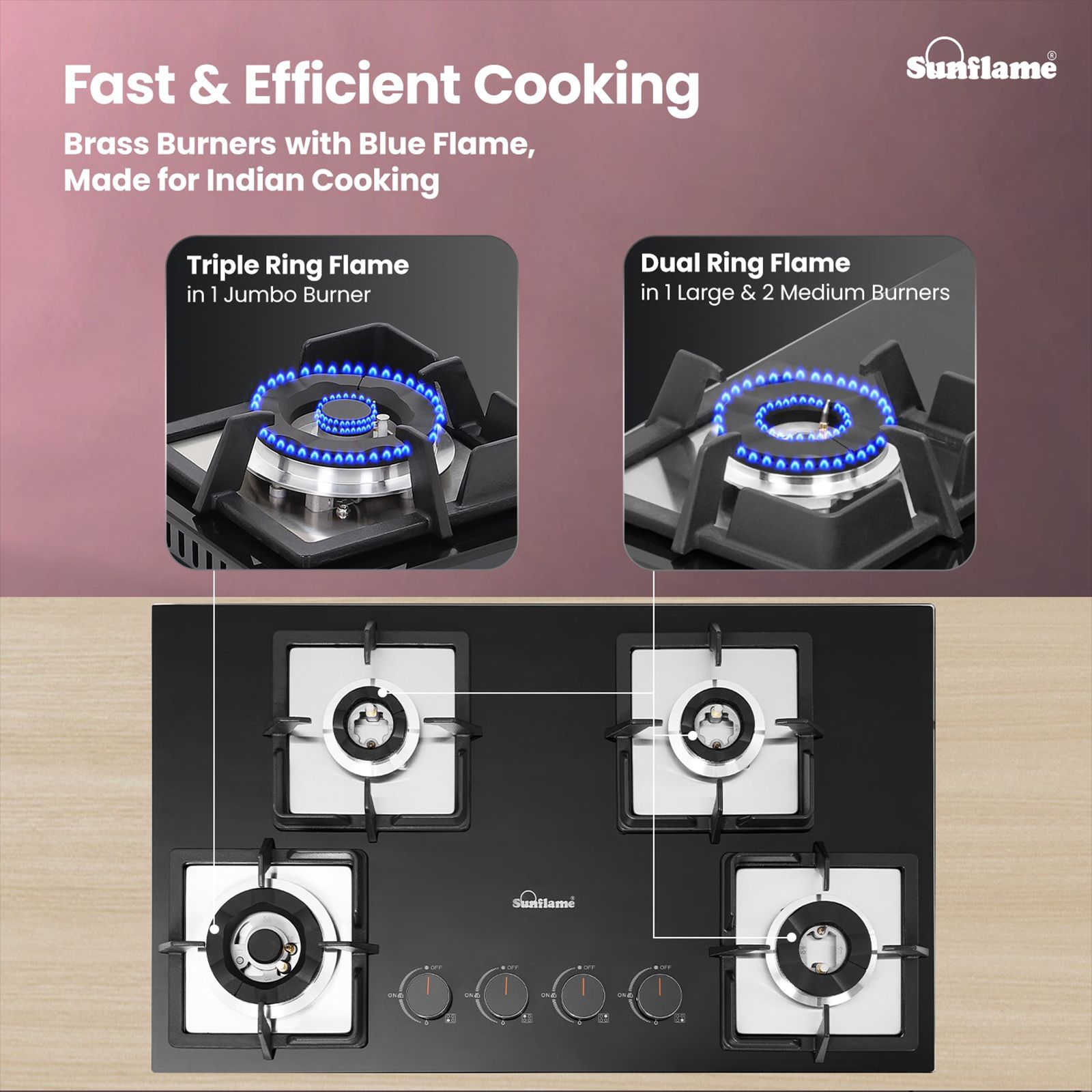 Sunflame SHA 476 PHS Tempered Glass Top 4 Burner Automatic Hob (Flame Failure Device, Black)_7