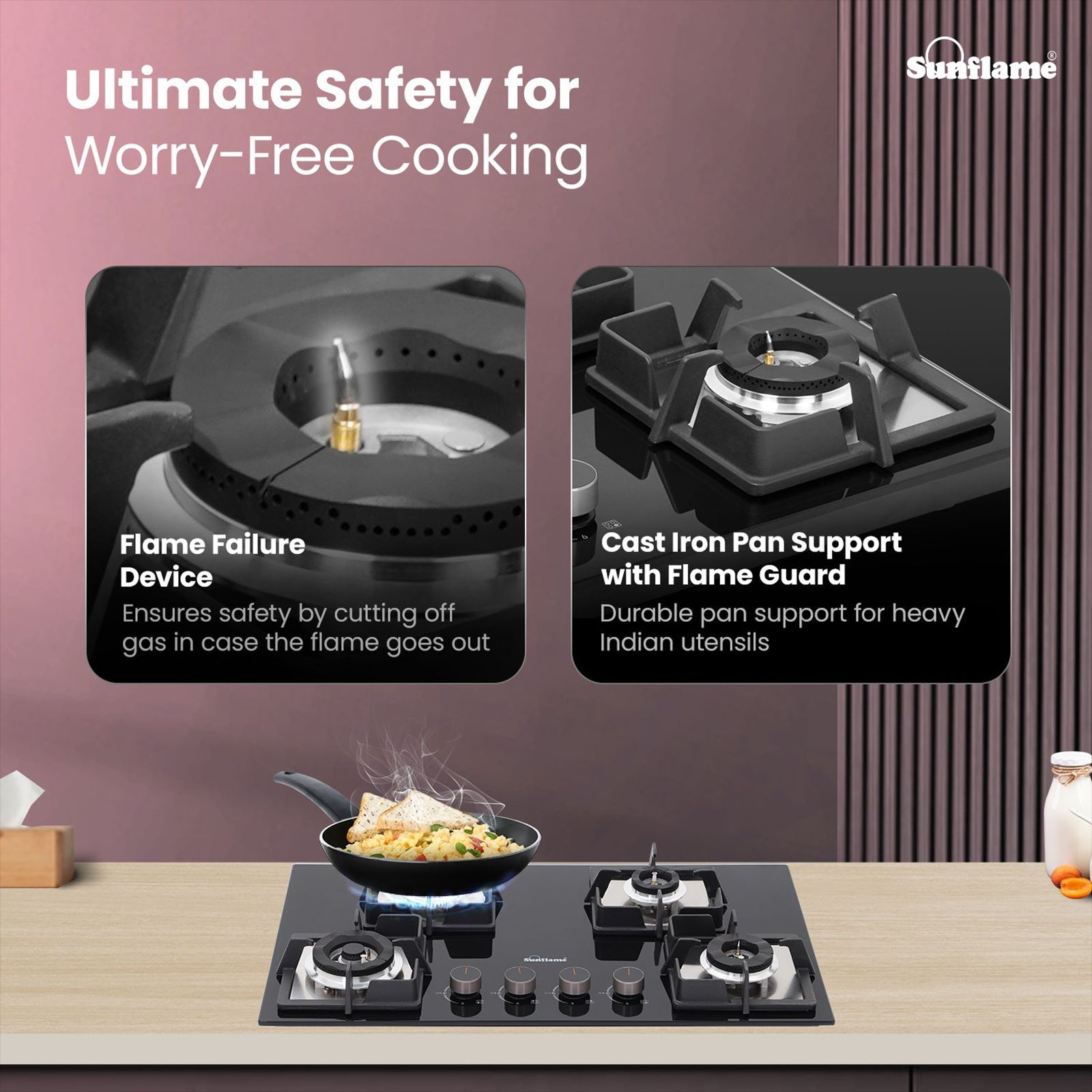Sunflame SHA 476 PHS Tempered Glass Top 4 Burner Automatic Hob (Flame Failure Device, Black)_8