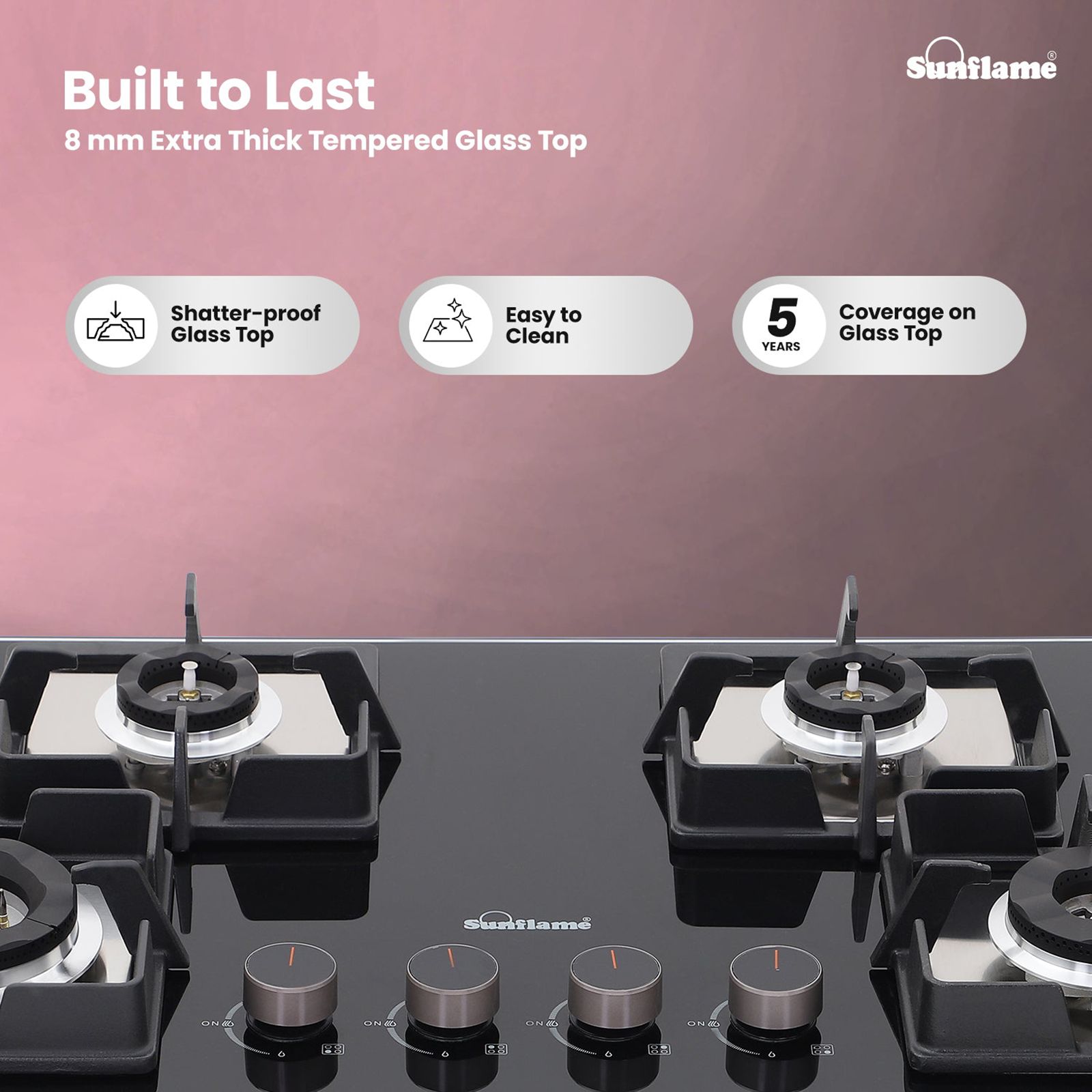 Sunflame SHA 476 PHS Tempered Glass Top 4 Burner Automatic Hob (Flame Failure Device, Black)_3