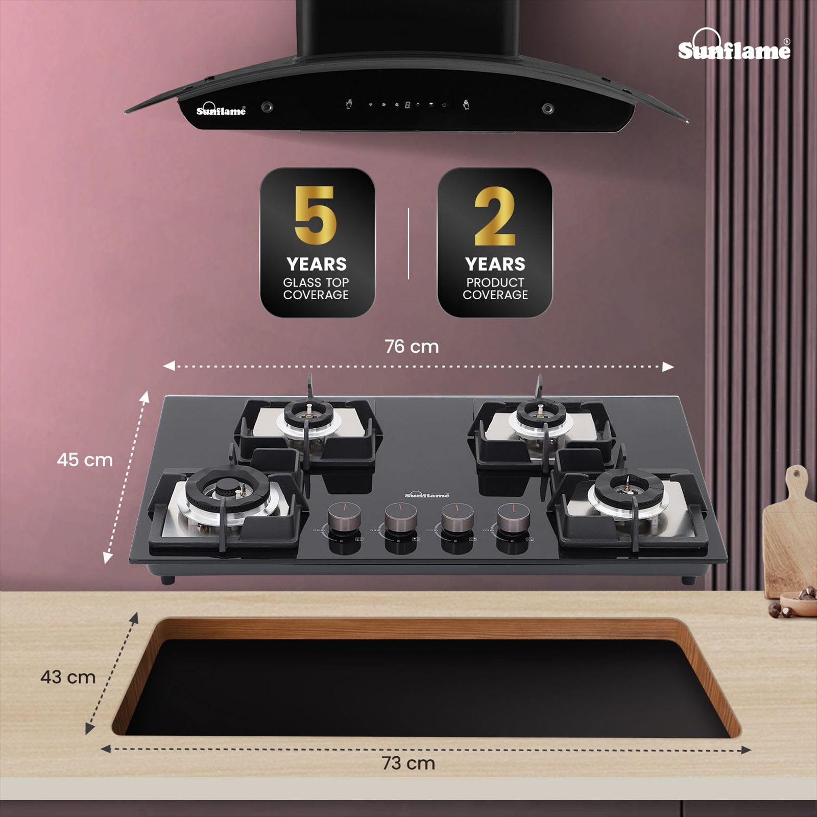 Sunflame SHA 476 PHS Tempered Glass Top 4 Burner Automatic Hob (Flame Failure Device, Black)_4