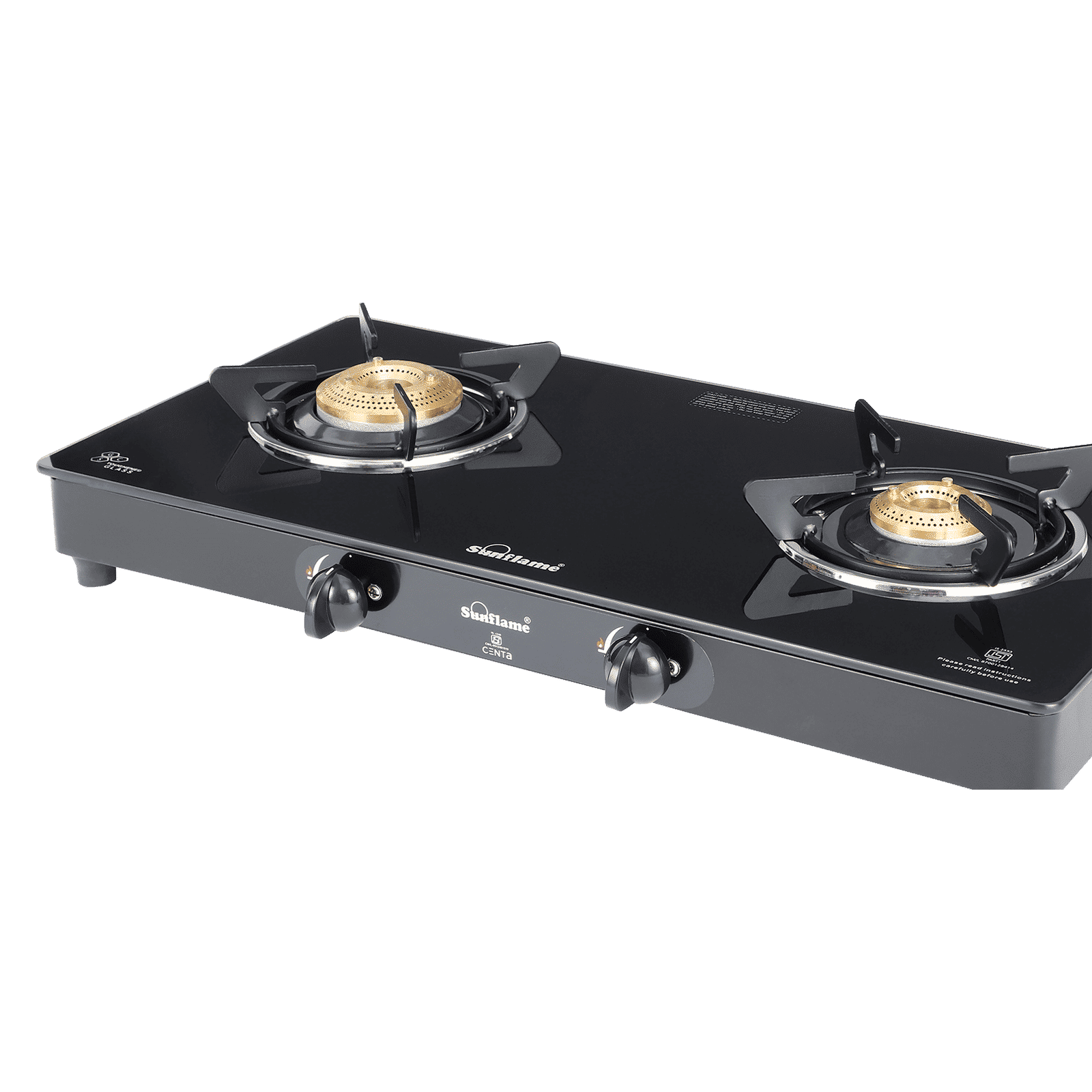 Sunflame Centa Toughened Glass Top 2 Burner Manual Gas Stove (Black)_5