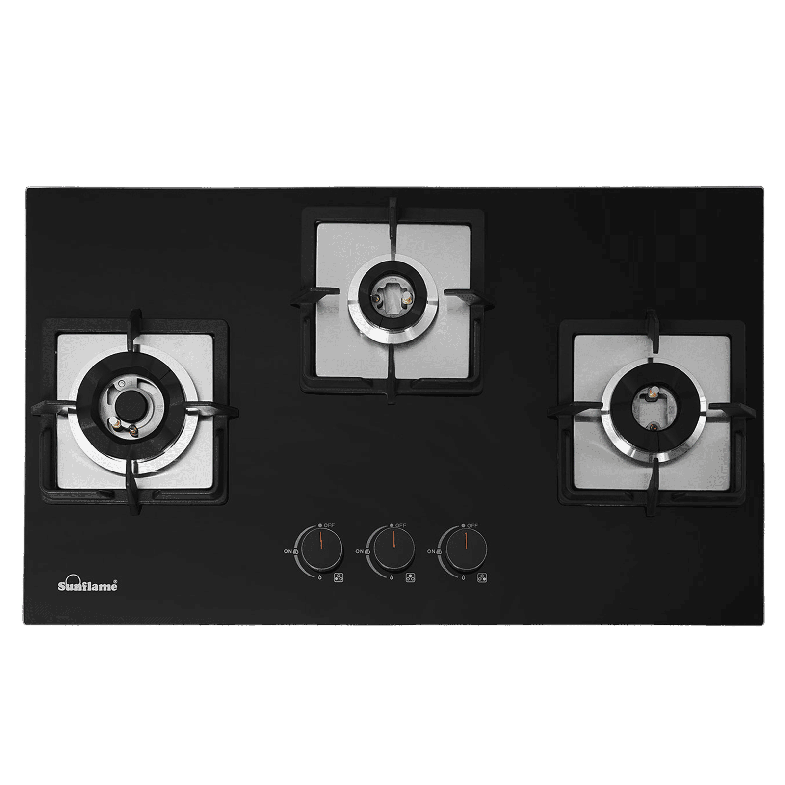 Sunflame SHA 376 PHS Tempered Glass Top 3 Burner Automatic Hob (Flame Failure Device, Black)_1