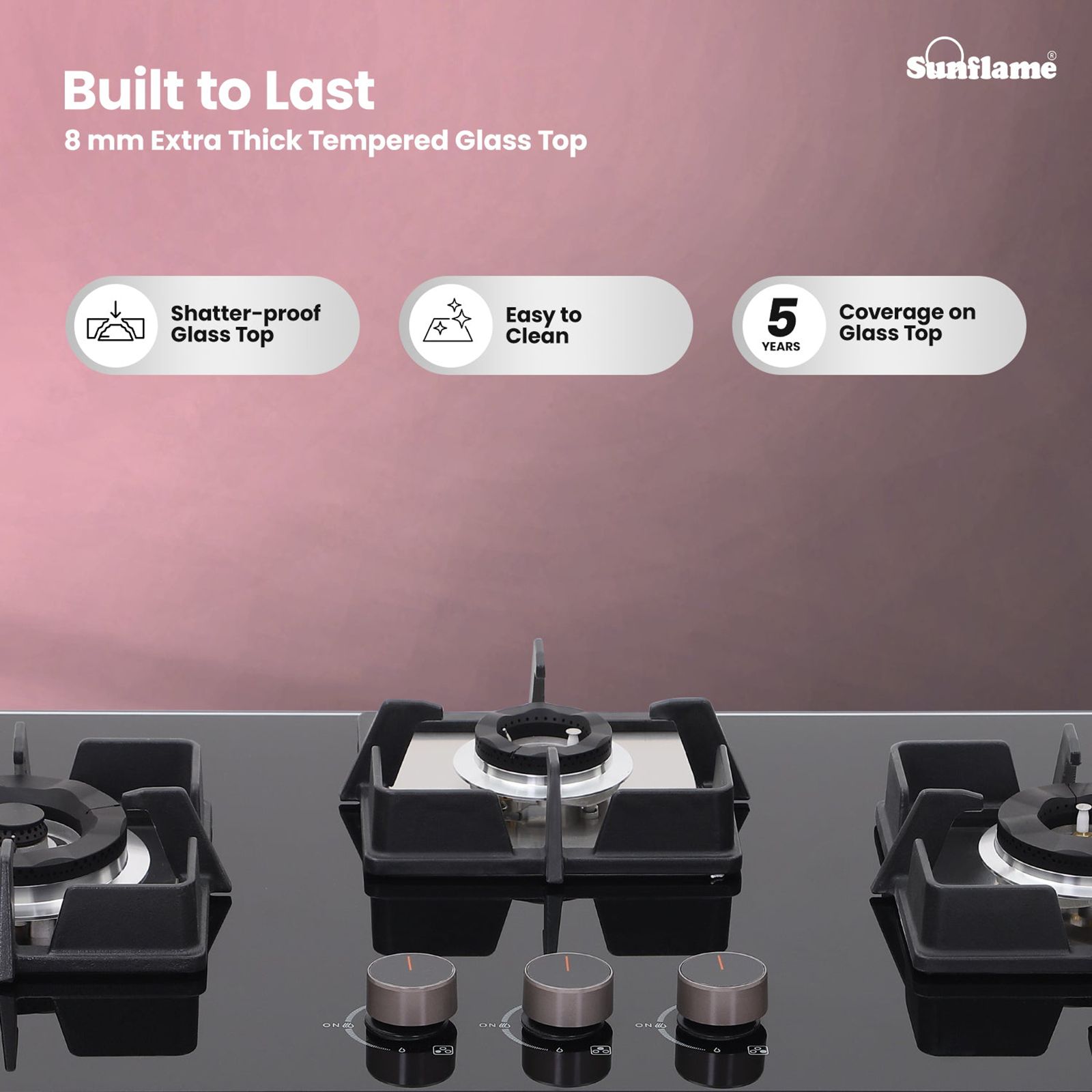 Sunflame SHA 376 PHS Tempered Glass Top 3 Burner Automatic Hob (Flame Failure Device, Black)_7