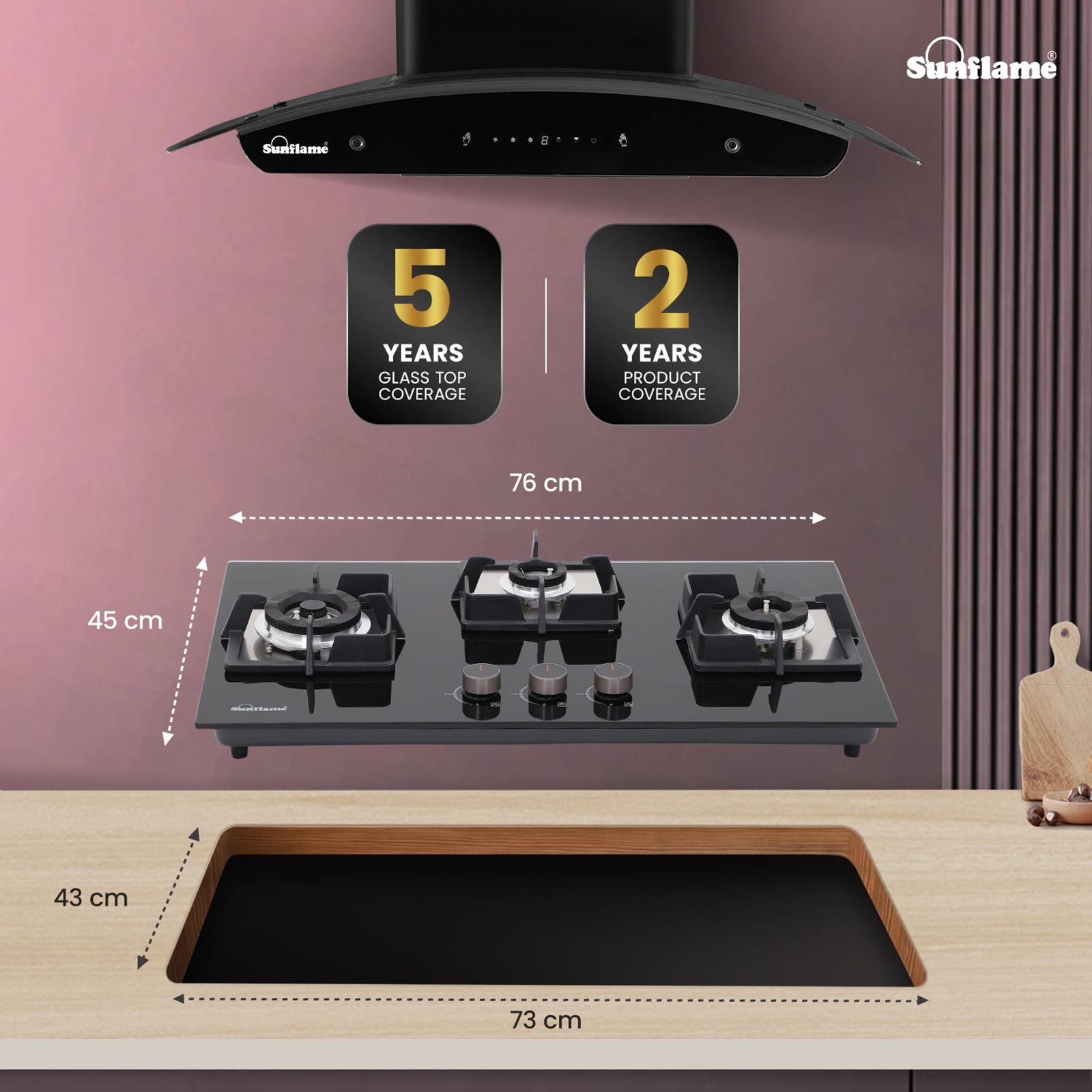 Sunflame SHA 376 PHS Tempered Glass Top 3 Burner Automatic Hob (Flame Failure Device, Black)_8