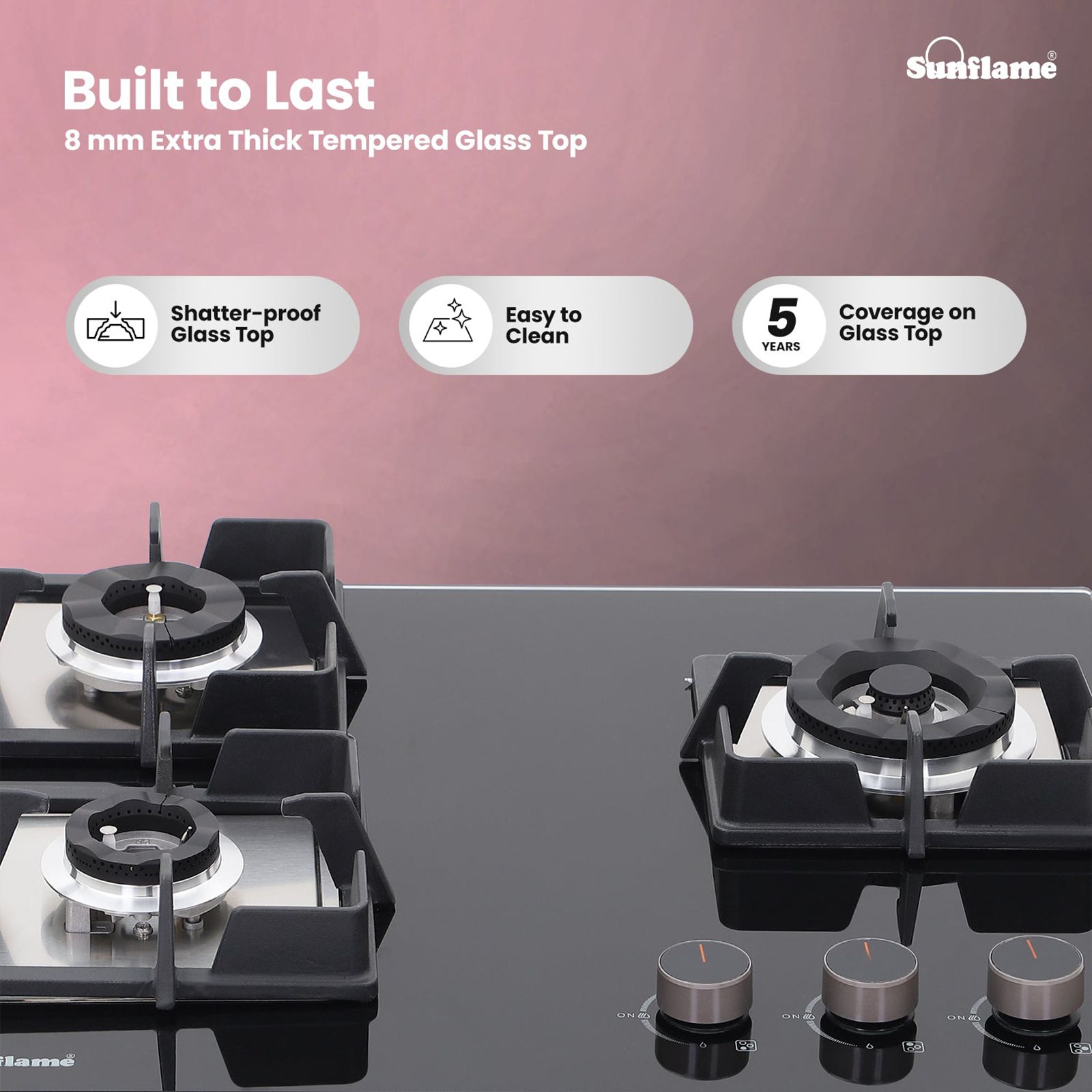 Sunflame SHA 360 PHS Tempered Glass Top 3 Burner Automatic Hob (Flame Failure Device, Black)_6