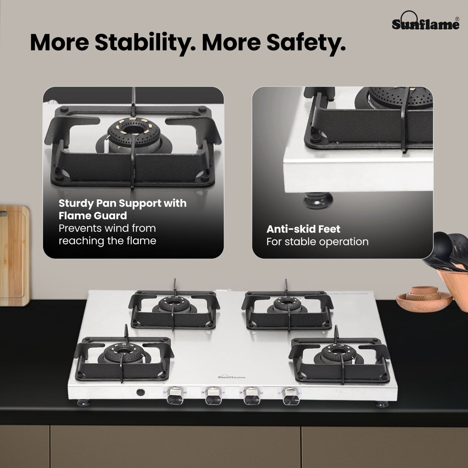 Sunflame SSS 4B AI 4 Burner Automatic Gas Stove (ISI Certified, Silver)_5