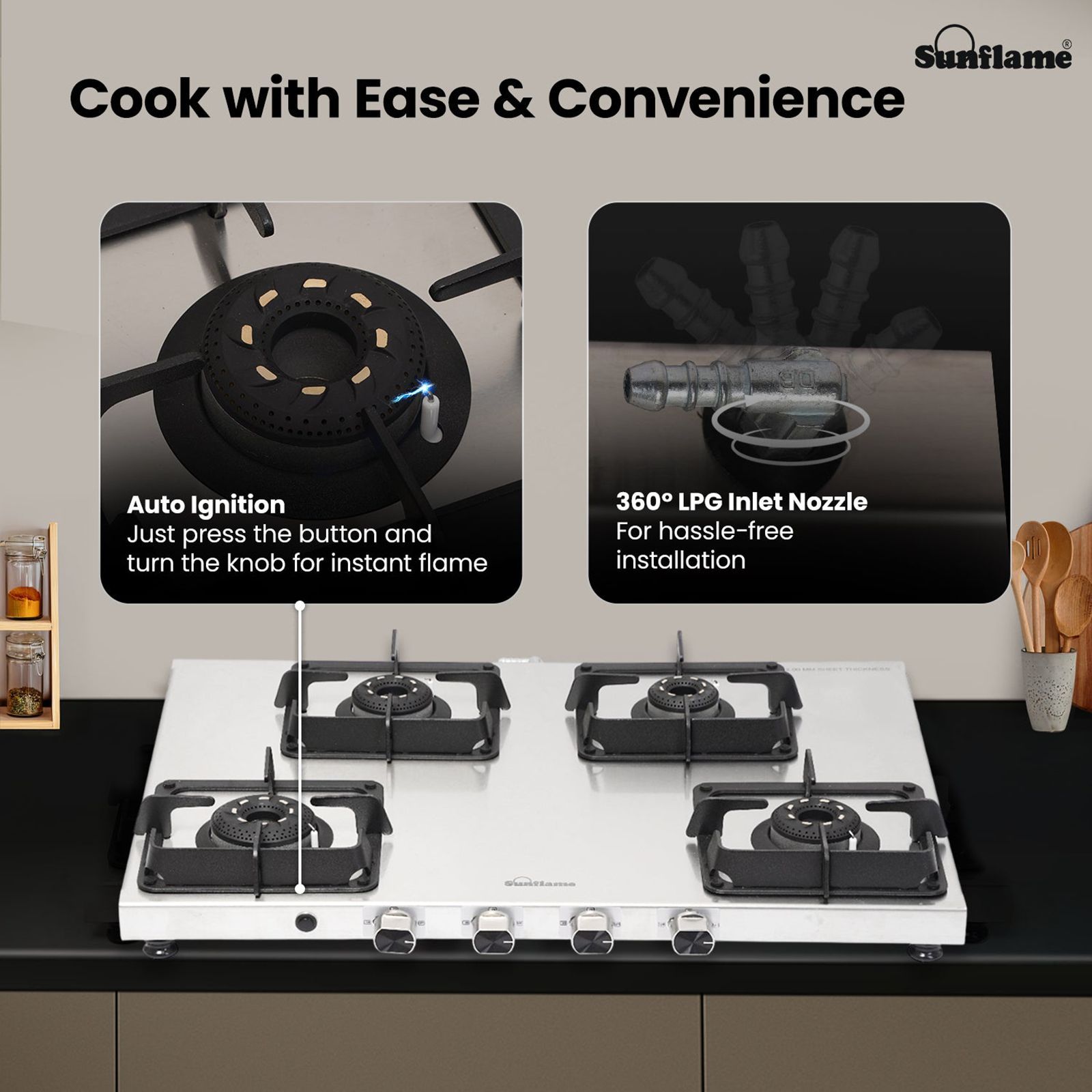 Sunflame SSS 4B AI 4 Burner Automatic Gas Stove (ISI Certified, Silver)_7