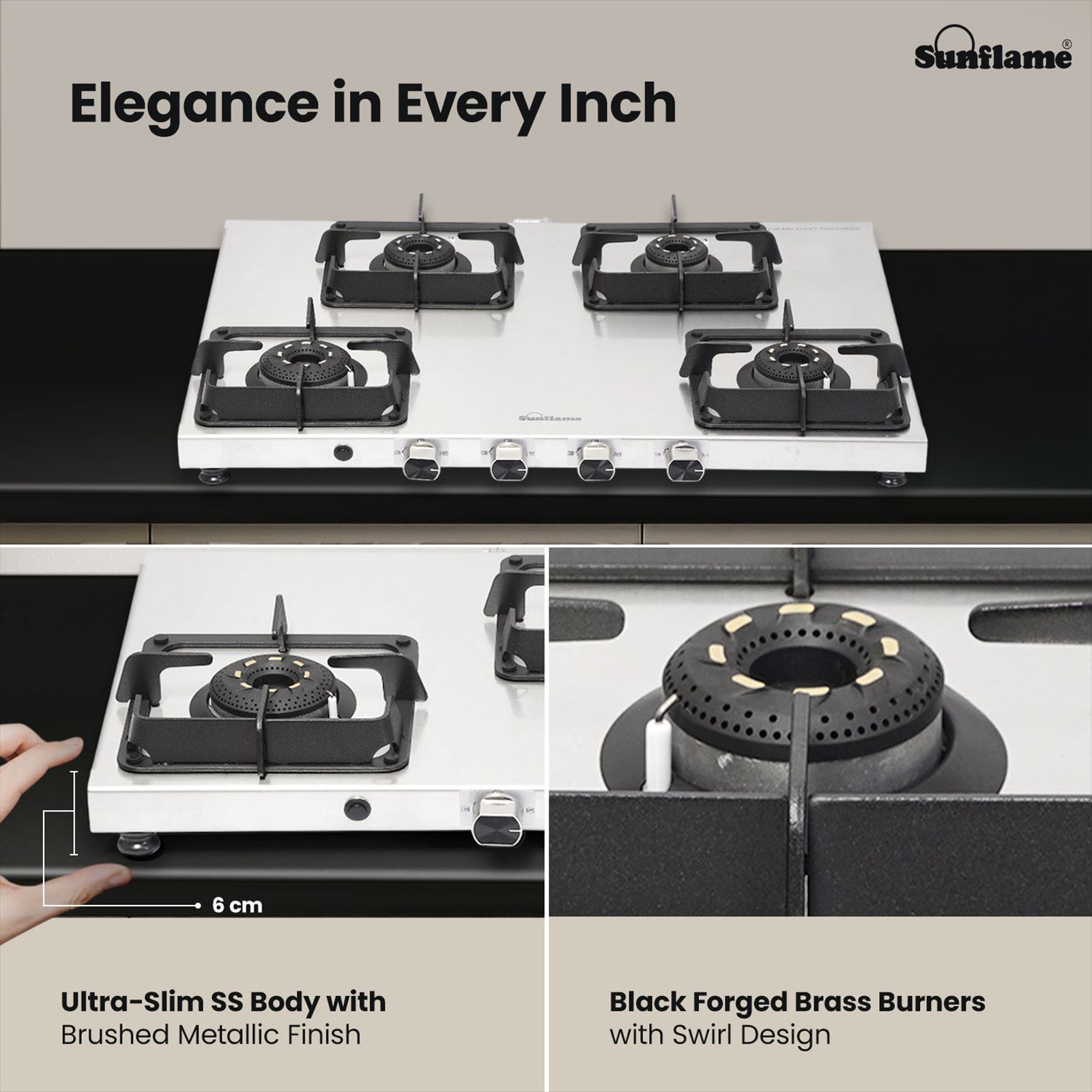 Sunflame SSS 4B AI 4 Burner Automatic Gas Stove (ISI Certified, Silver)_3