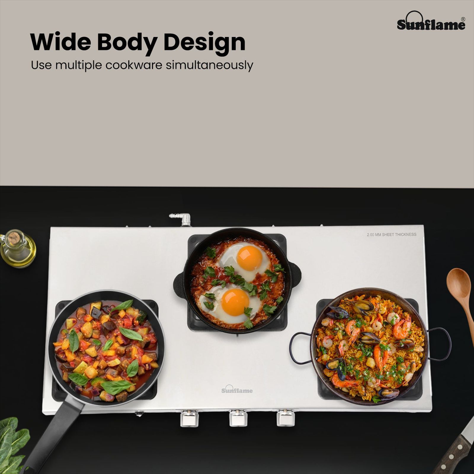 Sunflame SSS 3B AI 3 Burner Automatic Gas Stove (ISI Certified, Silver)_3