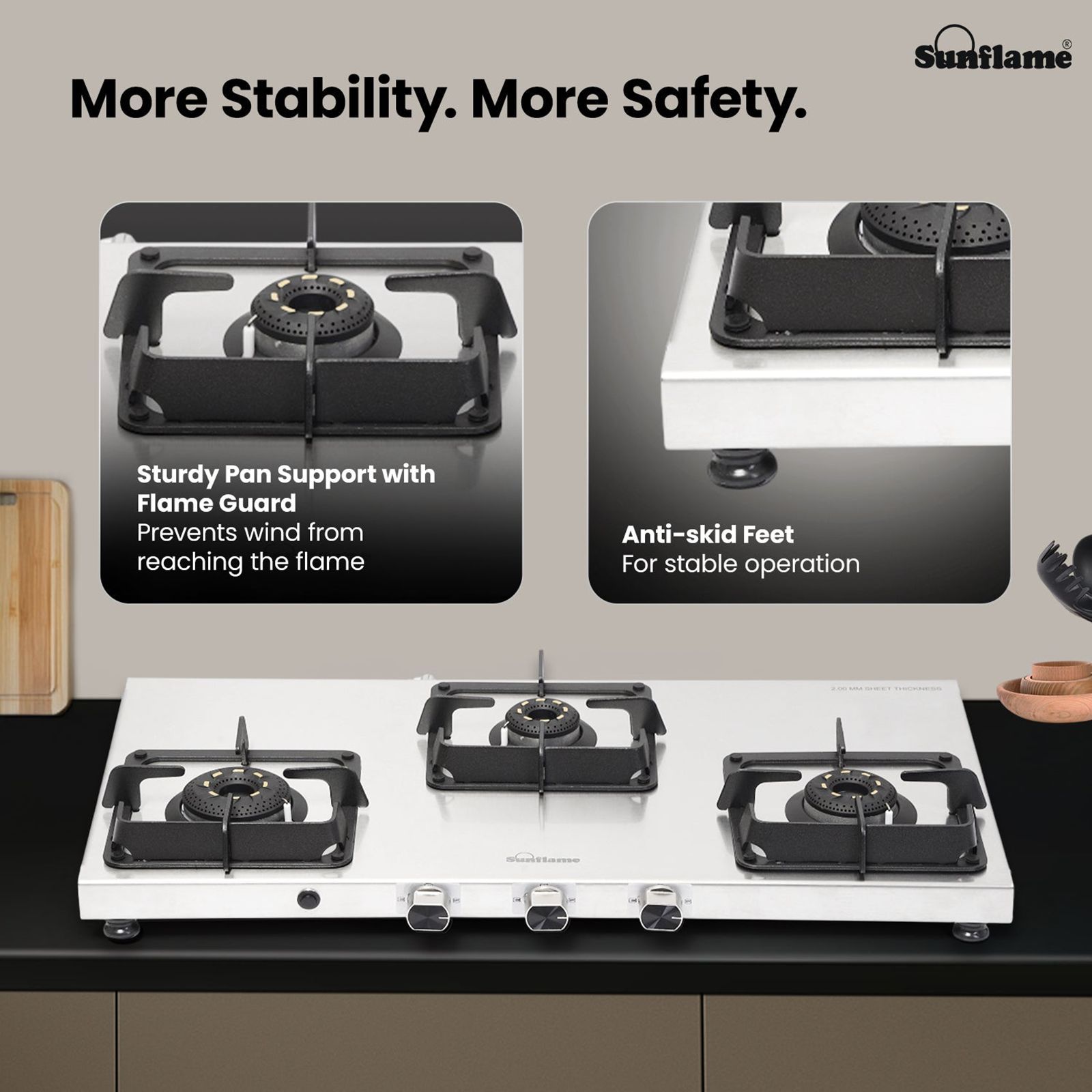 Sunflame SSS 3B AI 3 Burner Automatic Gas Stove (ISI Certified, Silver)_4