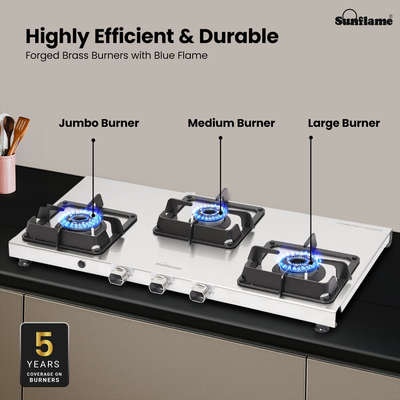 Sunflame SSS 3B AI 3 Burner Automatic Gas Stove (ISI Certified, Silver)_7