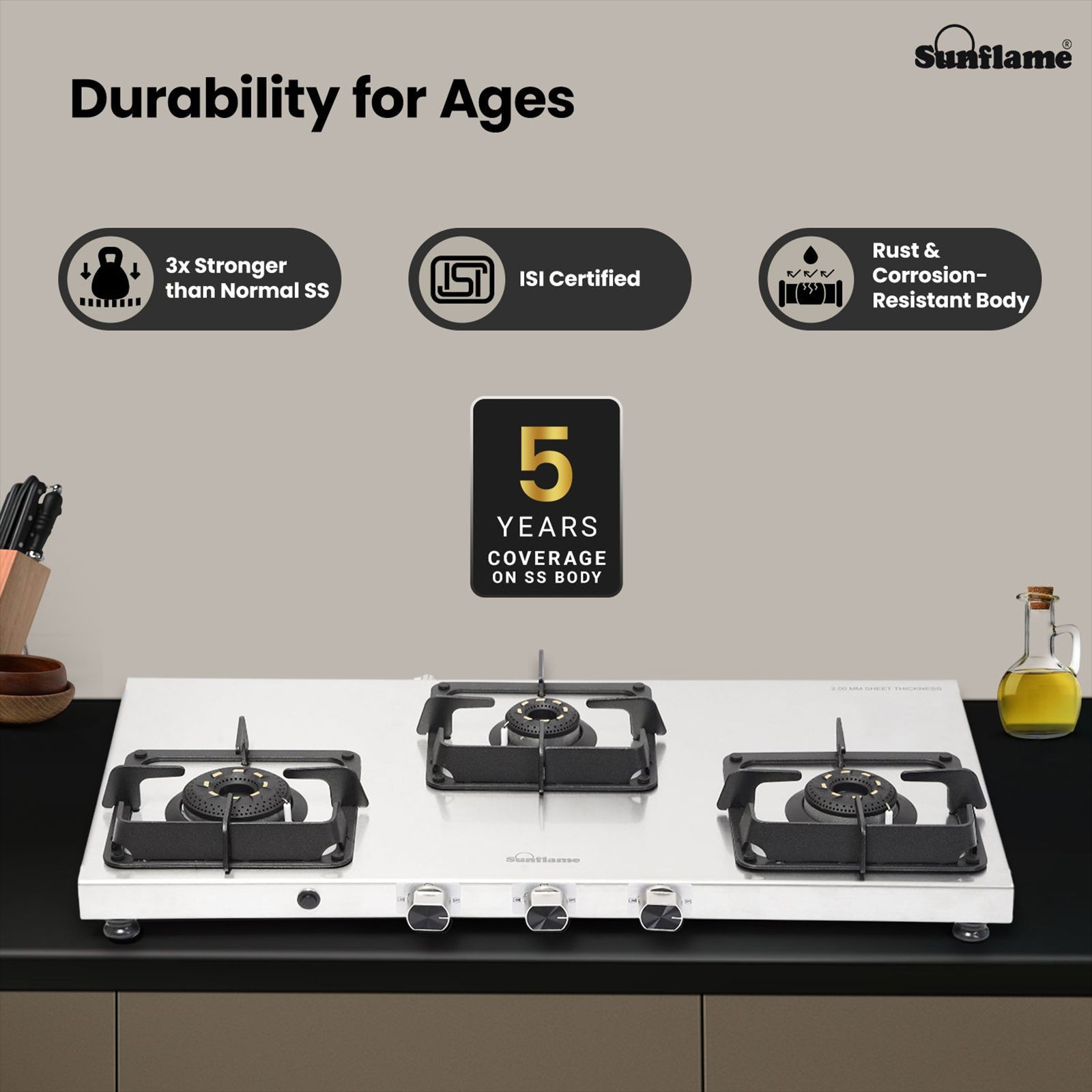 Sunflame SSS 3B AI 3 Burner Automatic Gas Stove (ISI Certified, Silver)_9