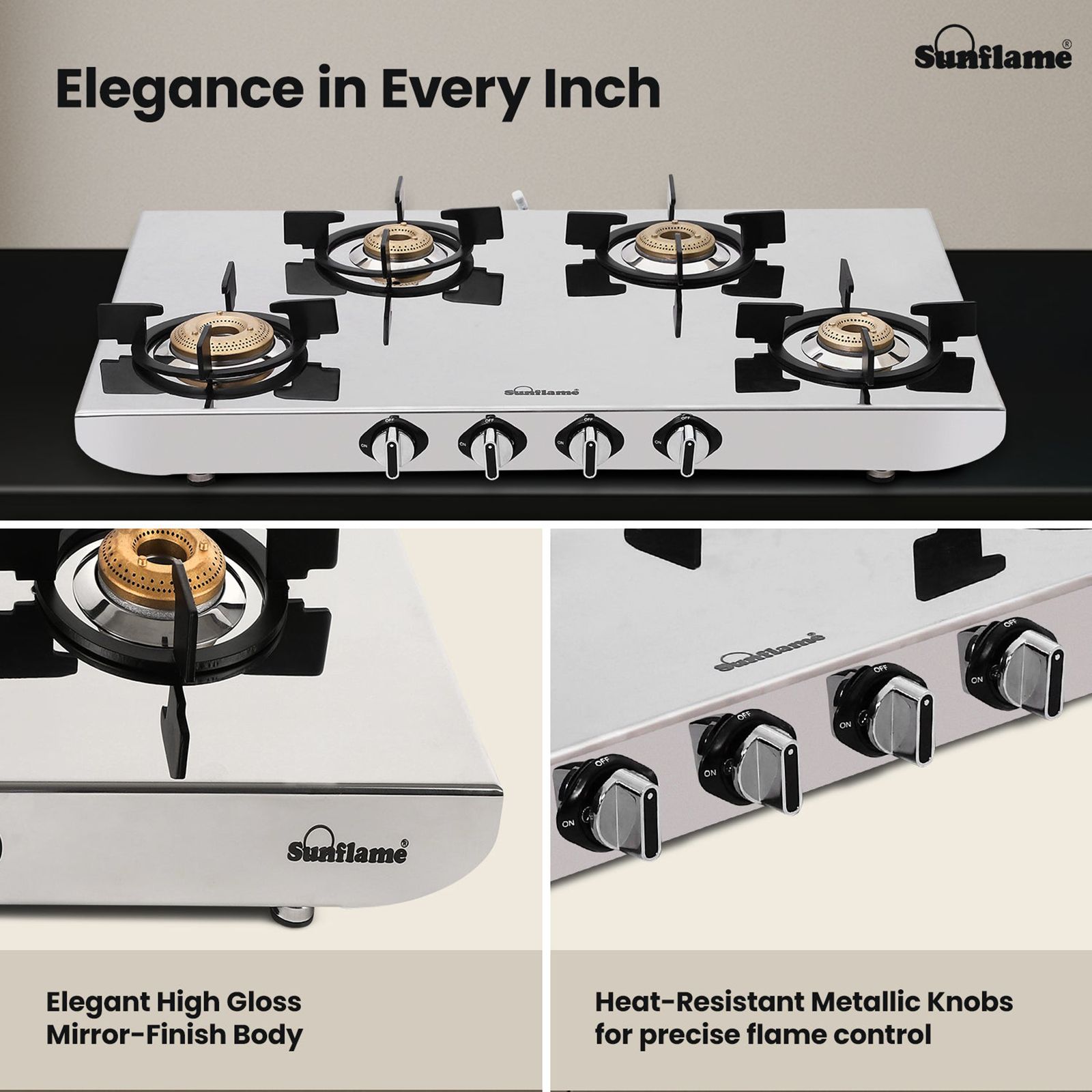 Sunflame HERCULES 4 Burner Manual Gas Stove (ISI Certified, Stainless Steel)_7