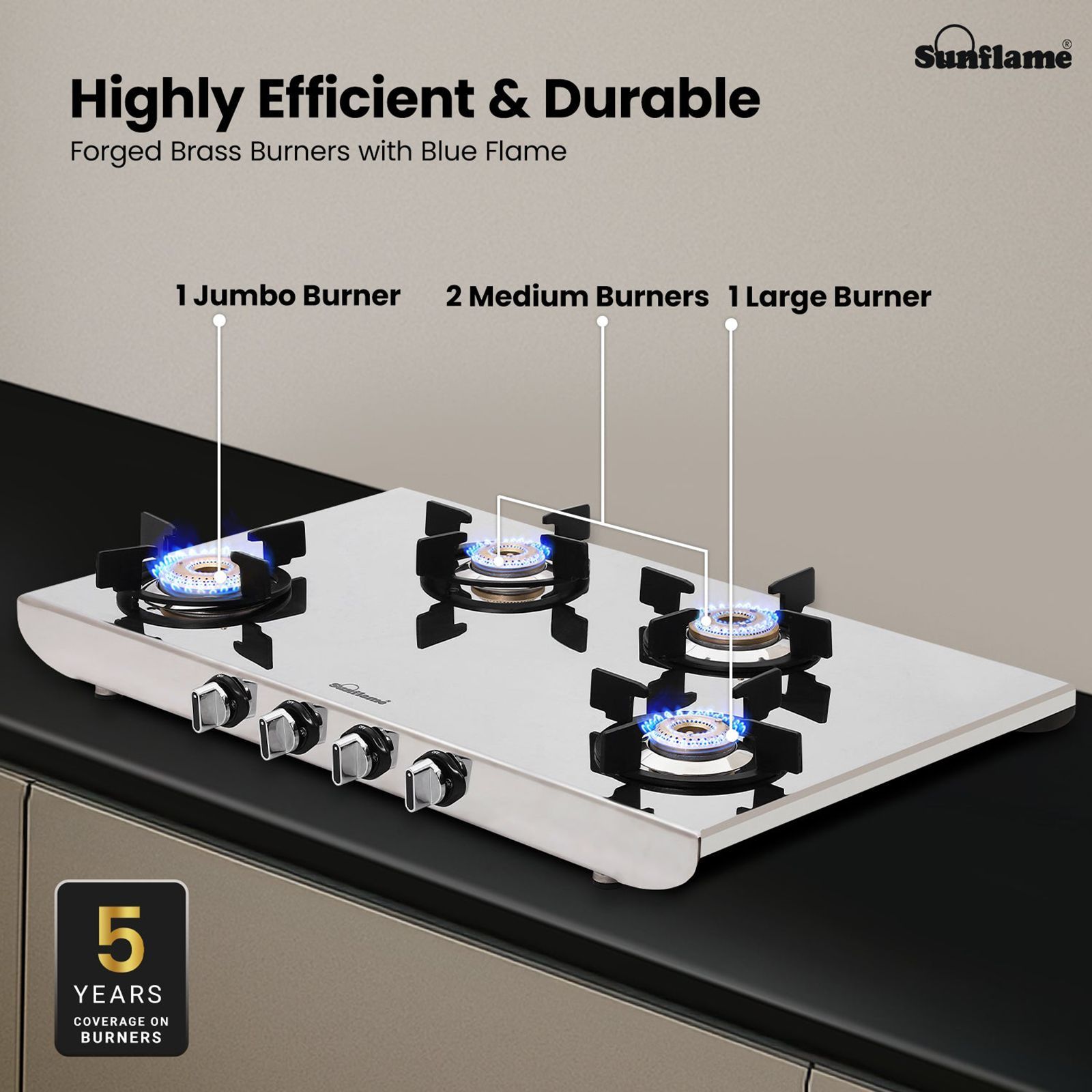 Sunflame HERCULES 4 Burner Manual Gas Stove (ISI Certified, Stainless Steel)_8