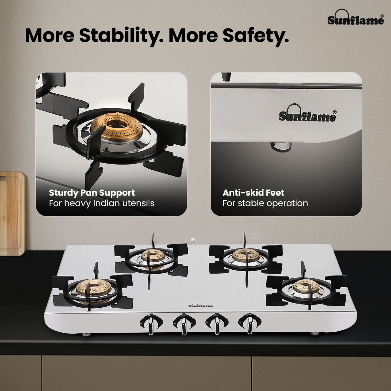 Sunflame HERCULES 4 Burner Manual Gas Stove (ISI Certified, Stainless Steel)_9