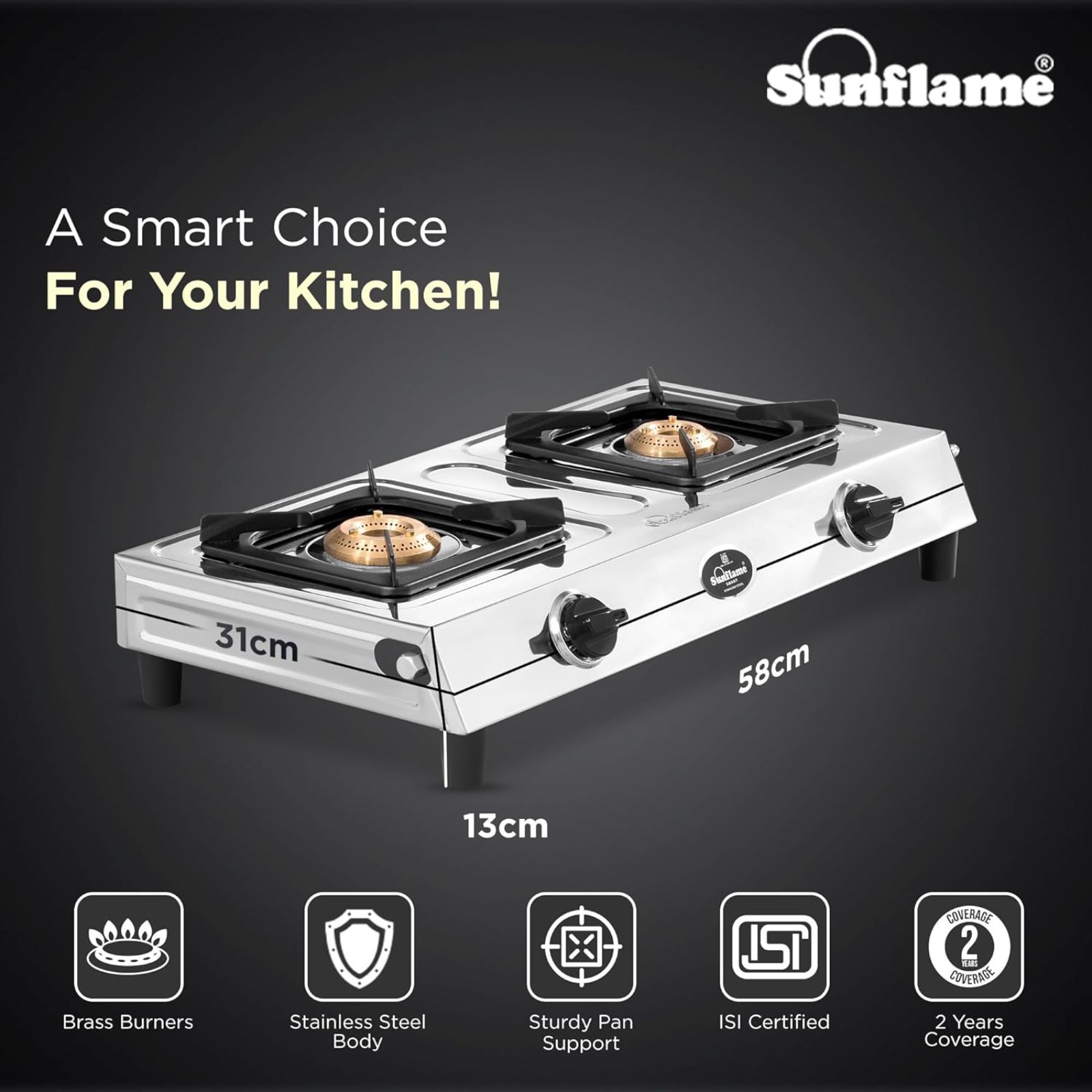 Sunflame SMART 2 Burner Manual Gas Stove (ISI Certified, Silver)_2