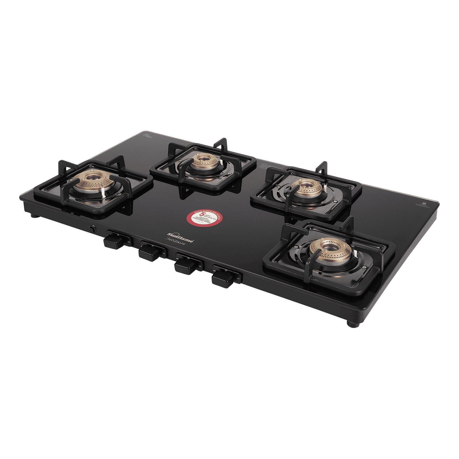 Sunflame SOLITAIRE Toughened Glass Top 4 Burner Automatic Gas Stove (ISI Certified, Black)_1