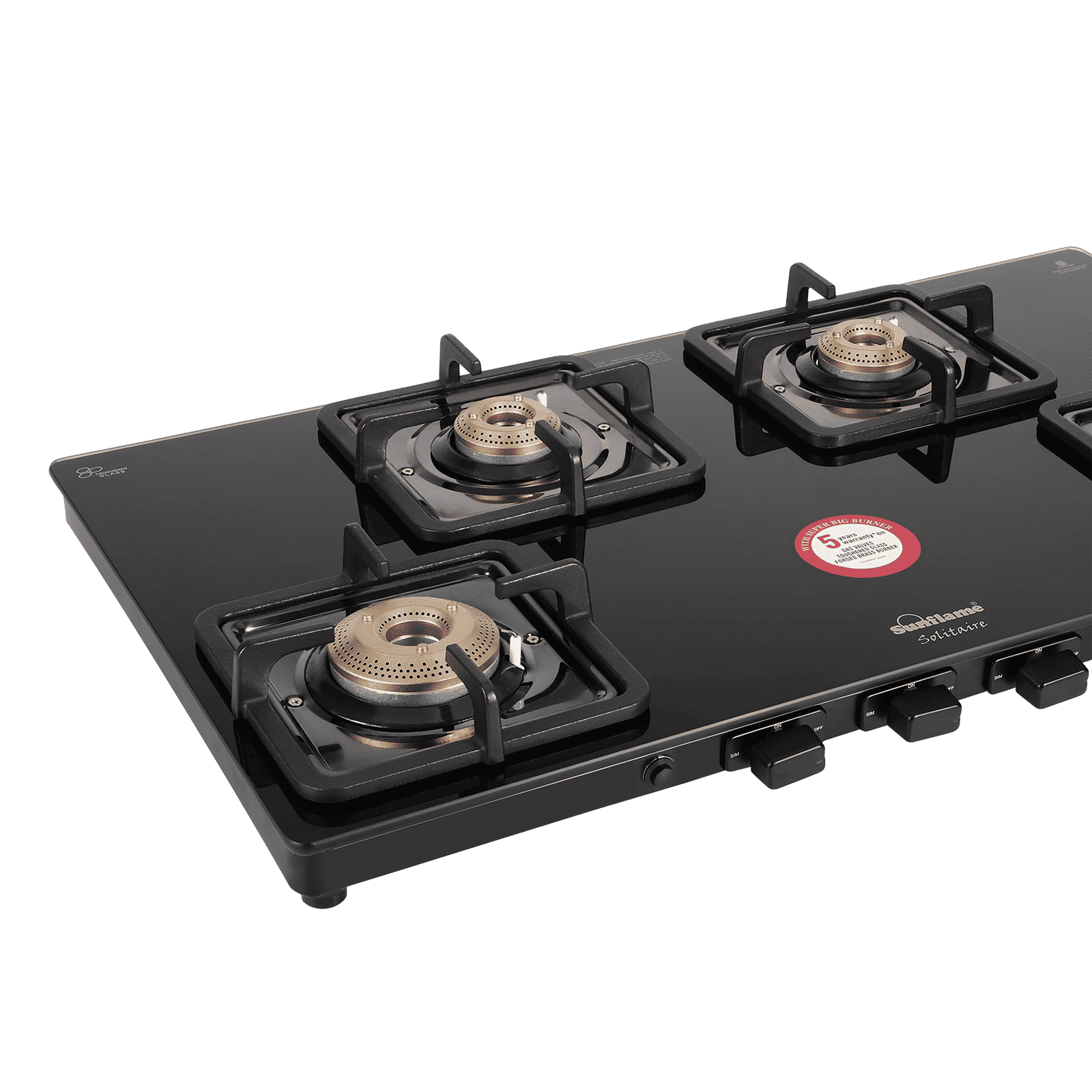 Sunflame SOLITAIRE Toughened Glass Top 4 Burner Automatic Gas Stove (ISI Certified, Black)_4