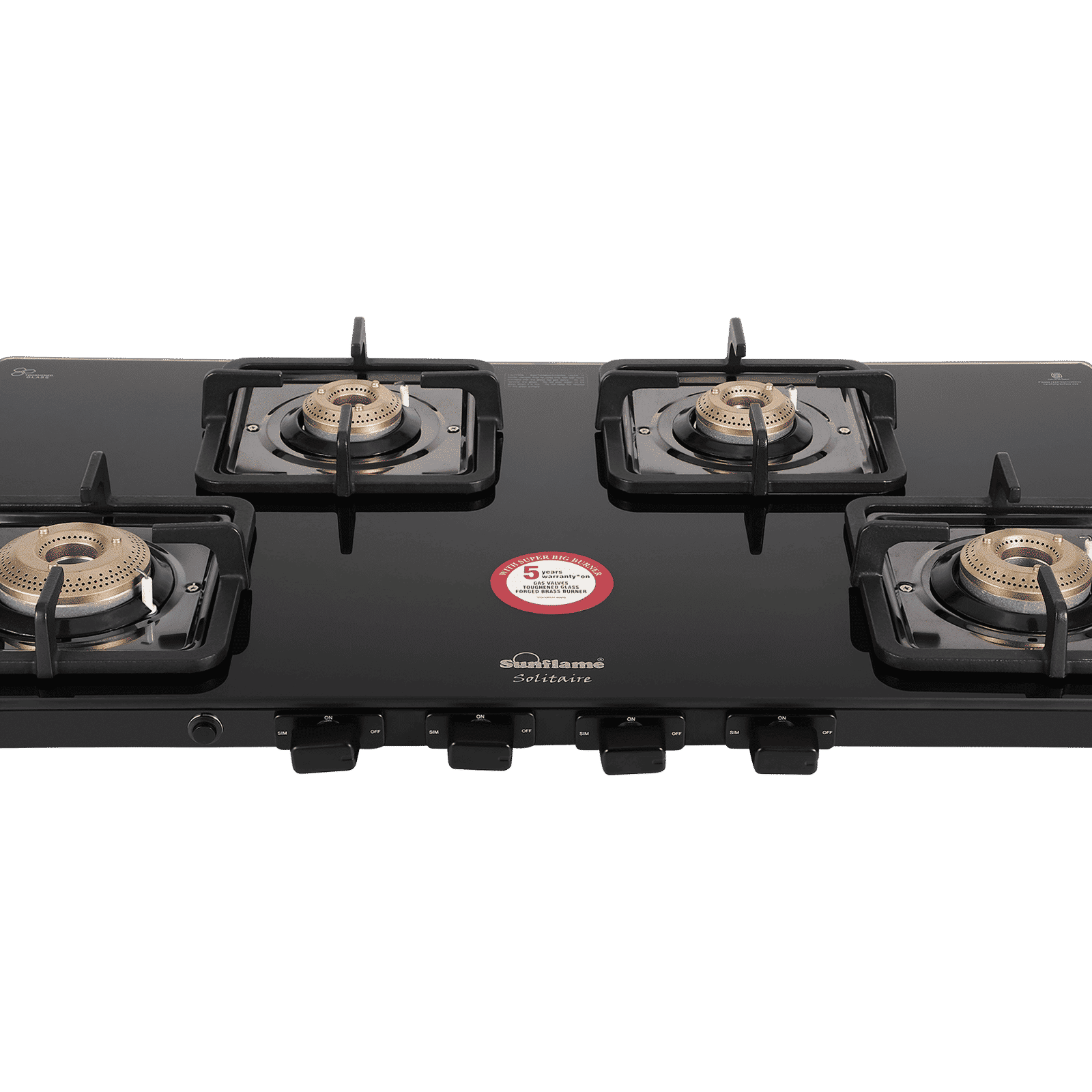 Sunflame SOLITAIRE Toughened Glass Top 4 Burner Automatic Gas Stove (ISI Certified, Black)_3