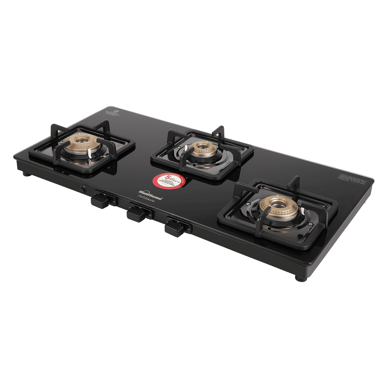 Sunflame SOLITAIRE Toughened Glass Top 3 Burner Automatic Gas Stove (ISI Certified, Black)_1