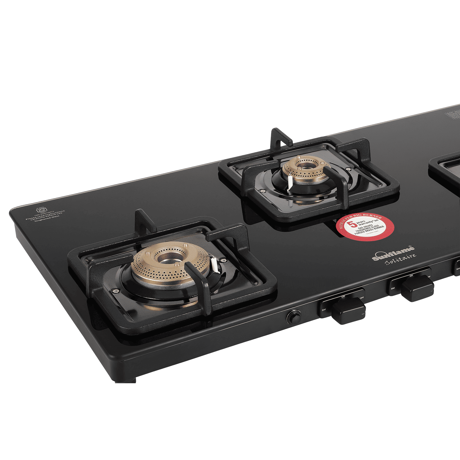 Sunflame SOLITAIRE Toughened Glass Top 3 Burner Automatic Gas Stove (ISI Certified, Black)_5