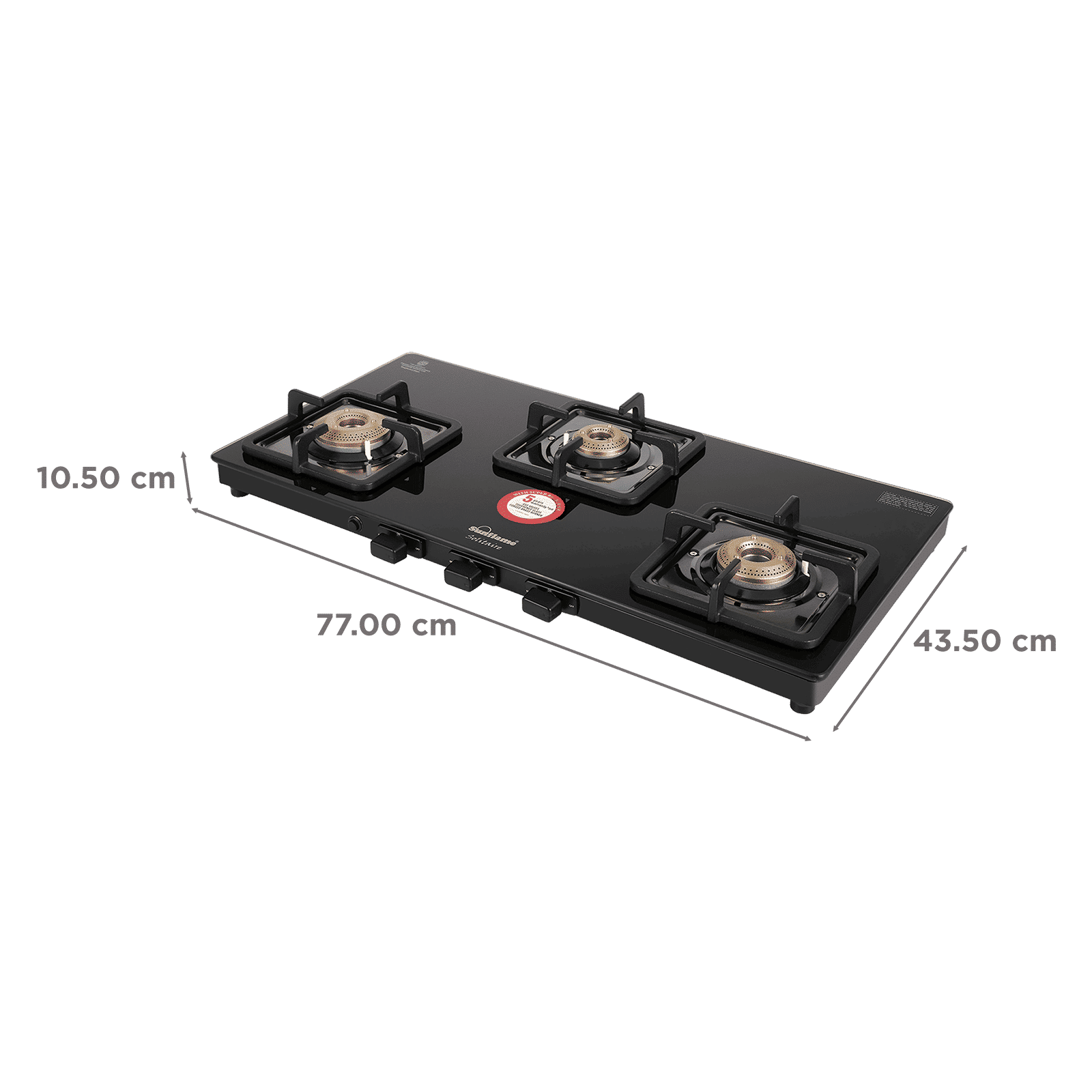 Sunflame SOLITAIRE Toughened Glass Top 3 Burner Automatic Gas Stove (ISI Certified, Black)_2