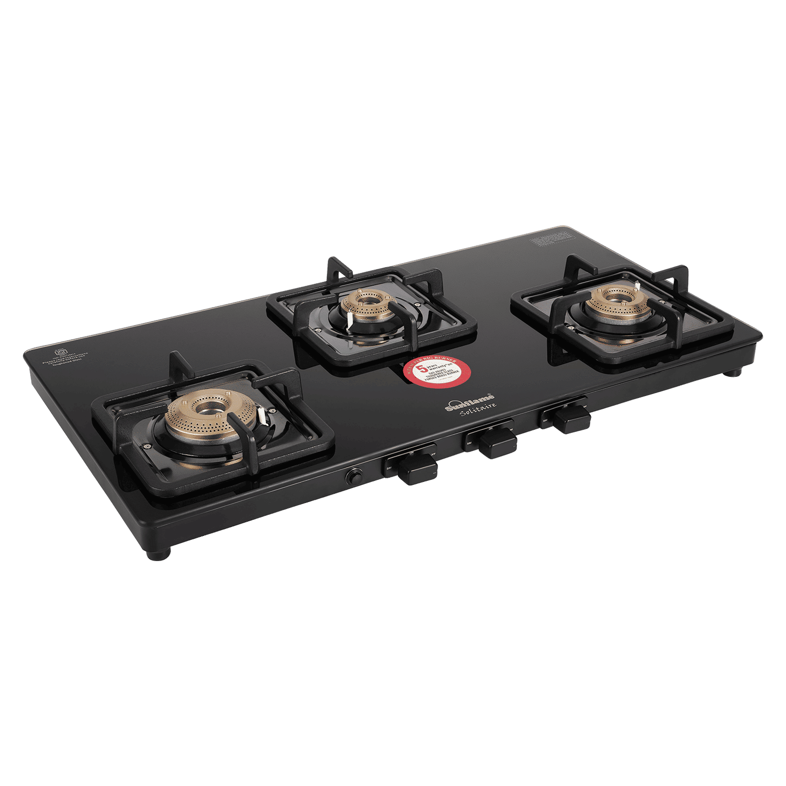 Sunflame SOLITAIRE Toughened Glass Top 3 Burner Automatic Gas Stove (ISI Certified, Black)_2