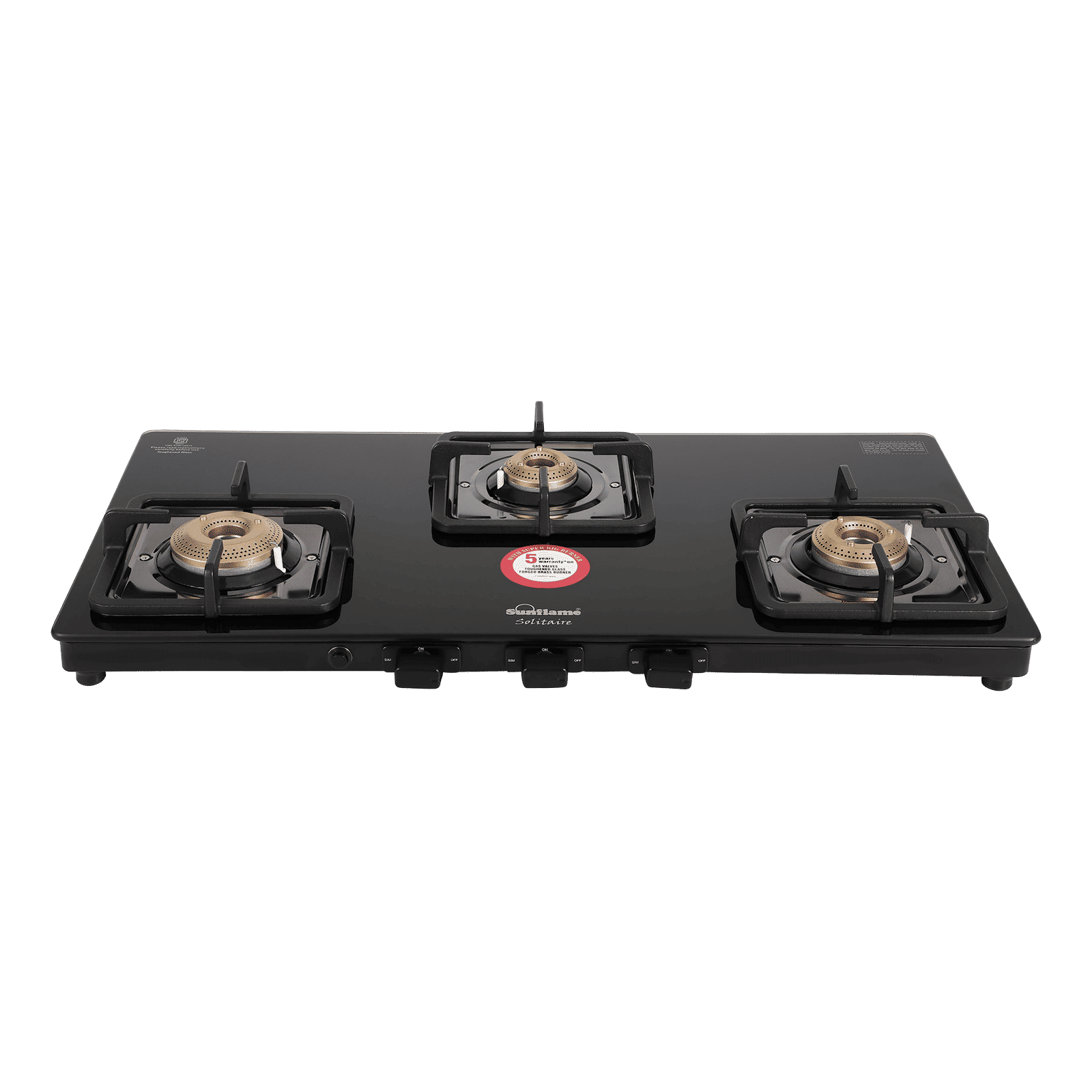 Sunflame SOLITAIRE Toughened Glass Top 3 Burner Automatic Gas Stove (ISI Certified, Black)_3