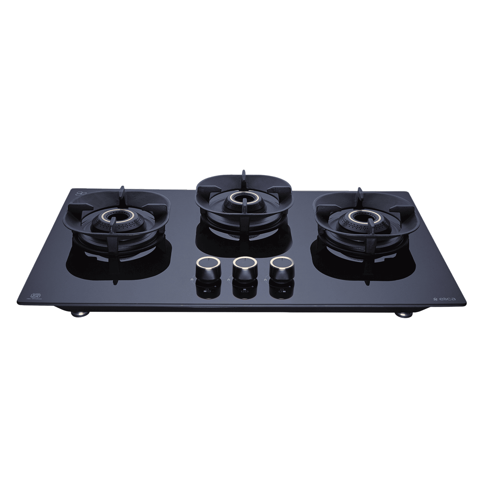 elica CROWN FLEXI 360 LOTUS IND HD BRASS Toughened Glass Top 3 Burner Automatic Hob (Multi Flame Burners, Black Glass)_1