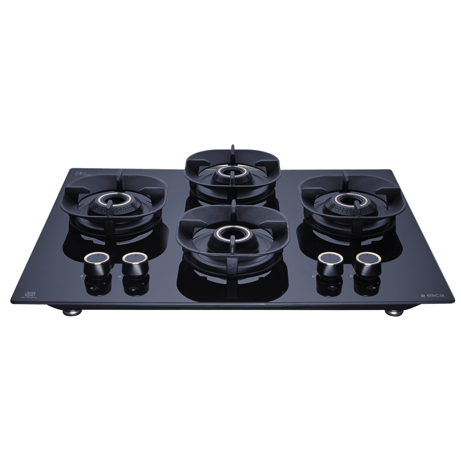 elica CROWN FLEXI 460 LOTUS IND HD BRASS Toughened Glass Top 4 Burner Automatic Hob (Multi Flame Burners, Black Glass)_1
