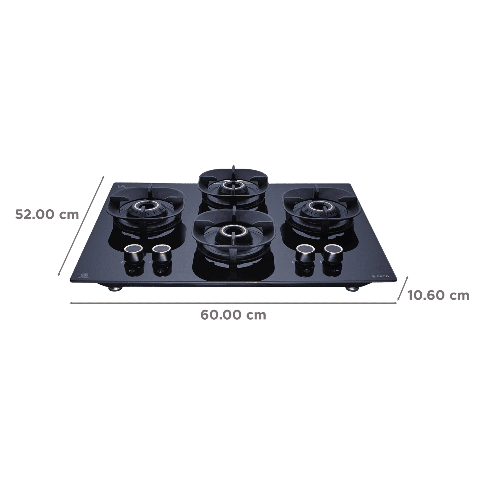 elica CROWN FLEXI 460 LOTUS IND HD BRASS Toughened Glass Top 4 Burner Automatic Hob (Multi Flame Burners, Black Glass)_2