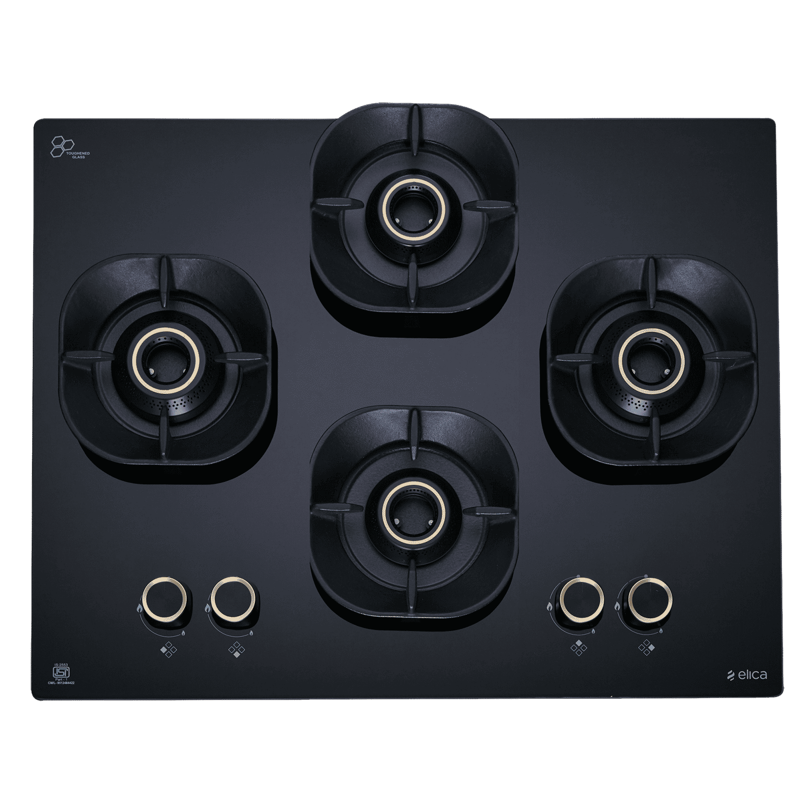 elica CROWN FLEXI 460 LOTUS IND HD BRASS Toughened Glass Top 4 Burner Automatic Hob (Multi Flame Burners, Black Glass)_4