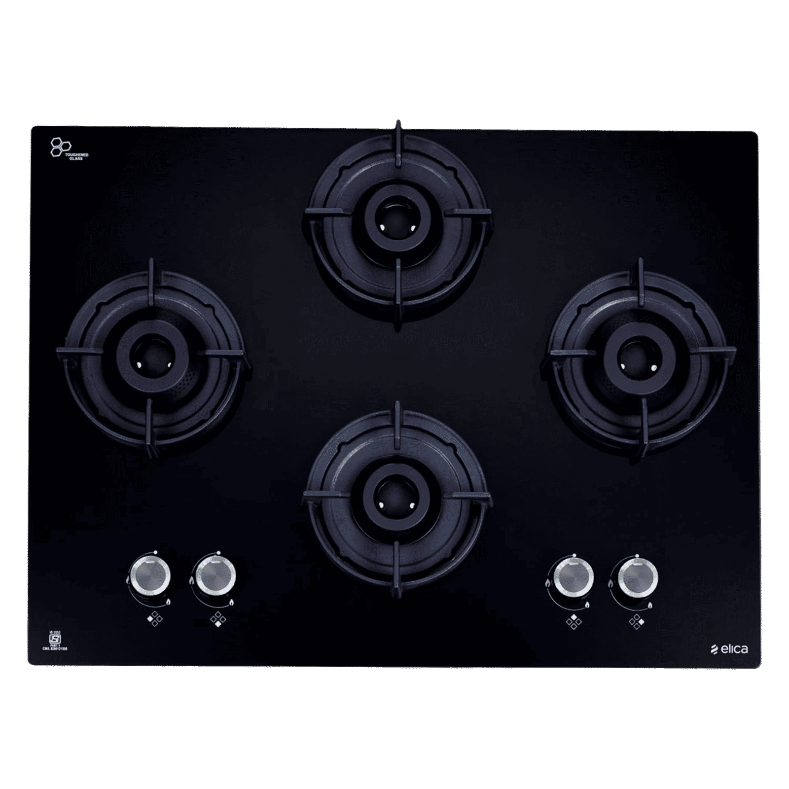 elica CROWN FLEXI 470 LOTUS IND HD BRASS Toughened Glass Top 4 Burner Automatic Hob (Round Metallic Knobs, Black)_4