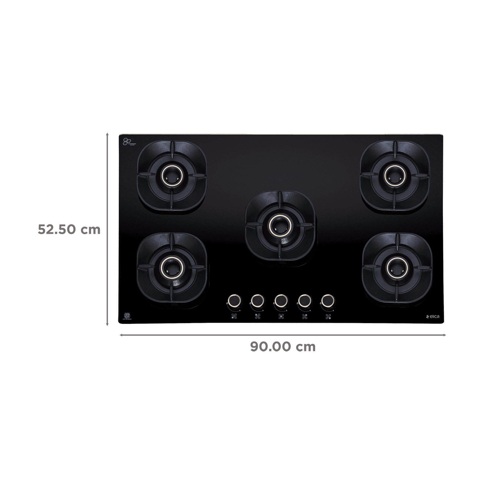 elica CROWN FLEXI 590 LOTUS IND HD BRASS Toughened Glass Top 5 Burner Automatic Hob (Multi Flame Burners, Black Glass)_2