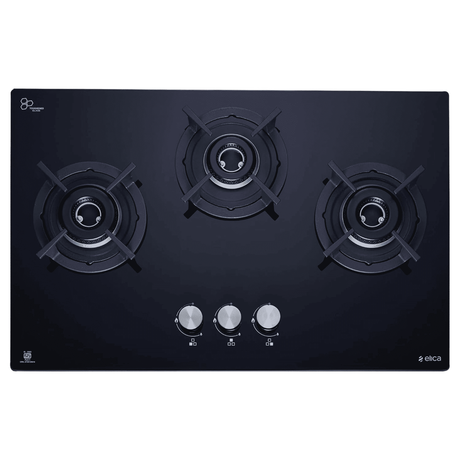 elica FLEXI HCT 360 DX LOTUS BK 3 Burner Automatic Hob (Round Cast Iron Pan Support, Black) elica FLEXI HCT 360 DX LOTUS BK 3 Burner Automatic Hob (Round Cast Iron Pan Support, Black)_5