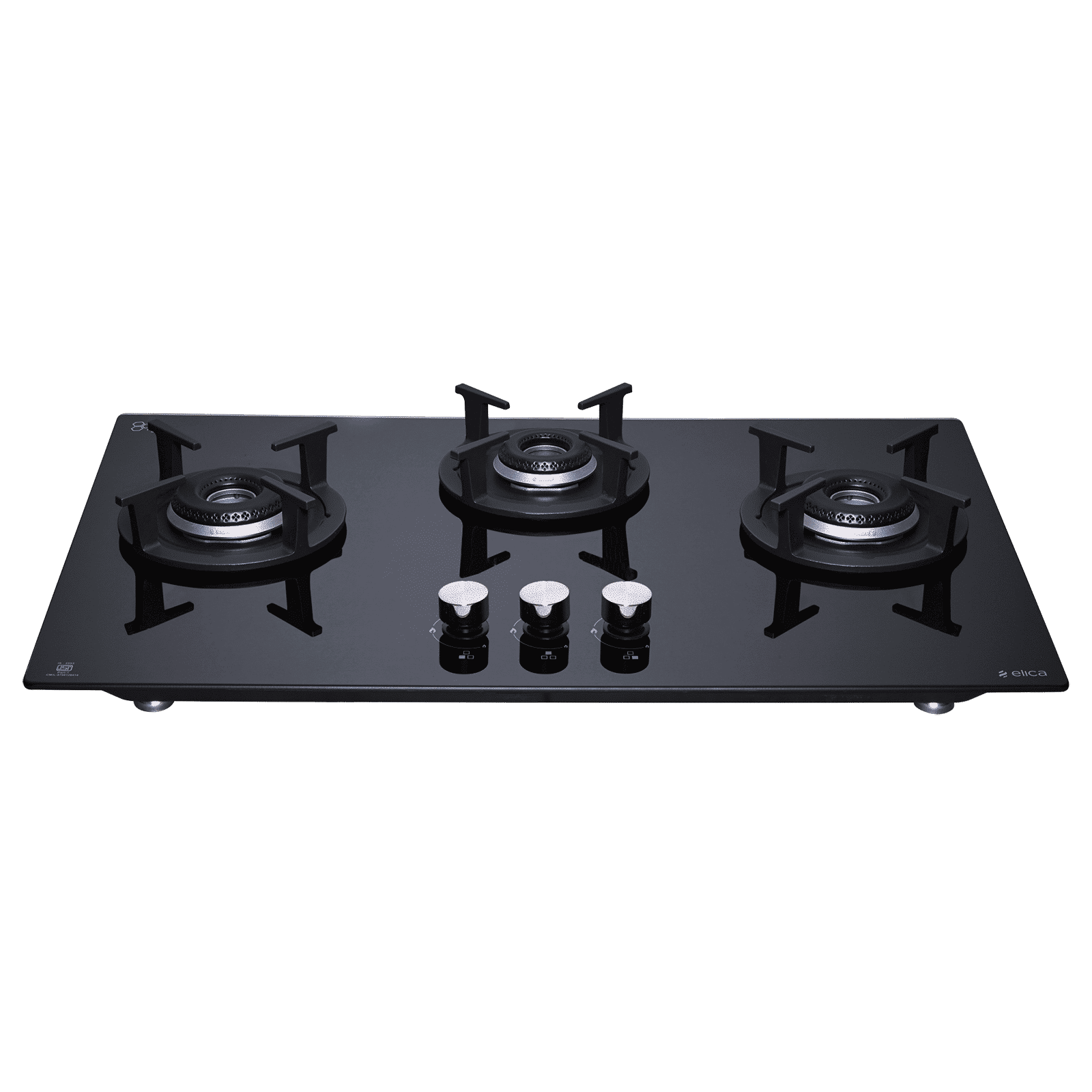 elica RG FLEXI HCT 375 DX LOTUS BK Toughened Glass Top 3 Burner Automatic Hob (Cast Iron Pan Support, Black Glass)_1