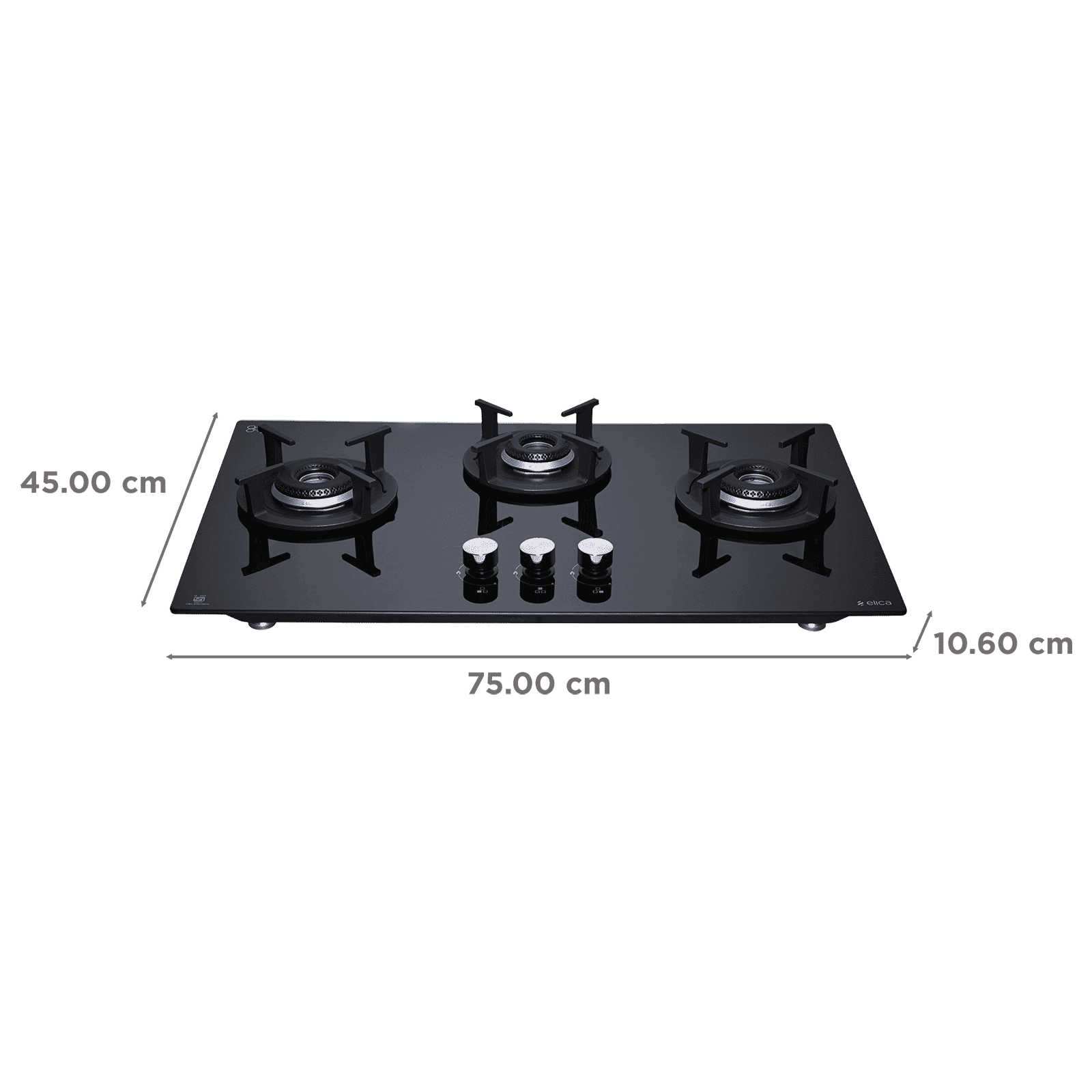 elica RG FLEXI HCT 375 DX LOTUS BK Toughened Glass Top 3 Burner Automatic Hob (Cast Iron Pan Support, Black Glass)_2
