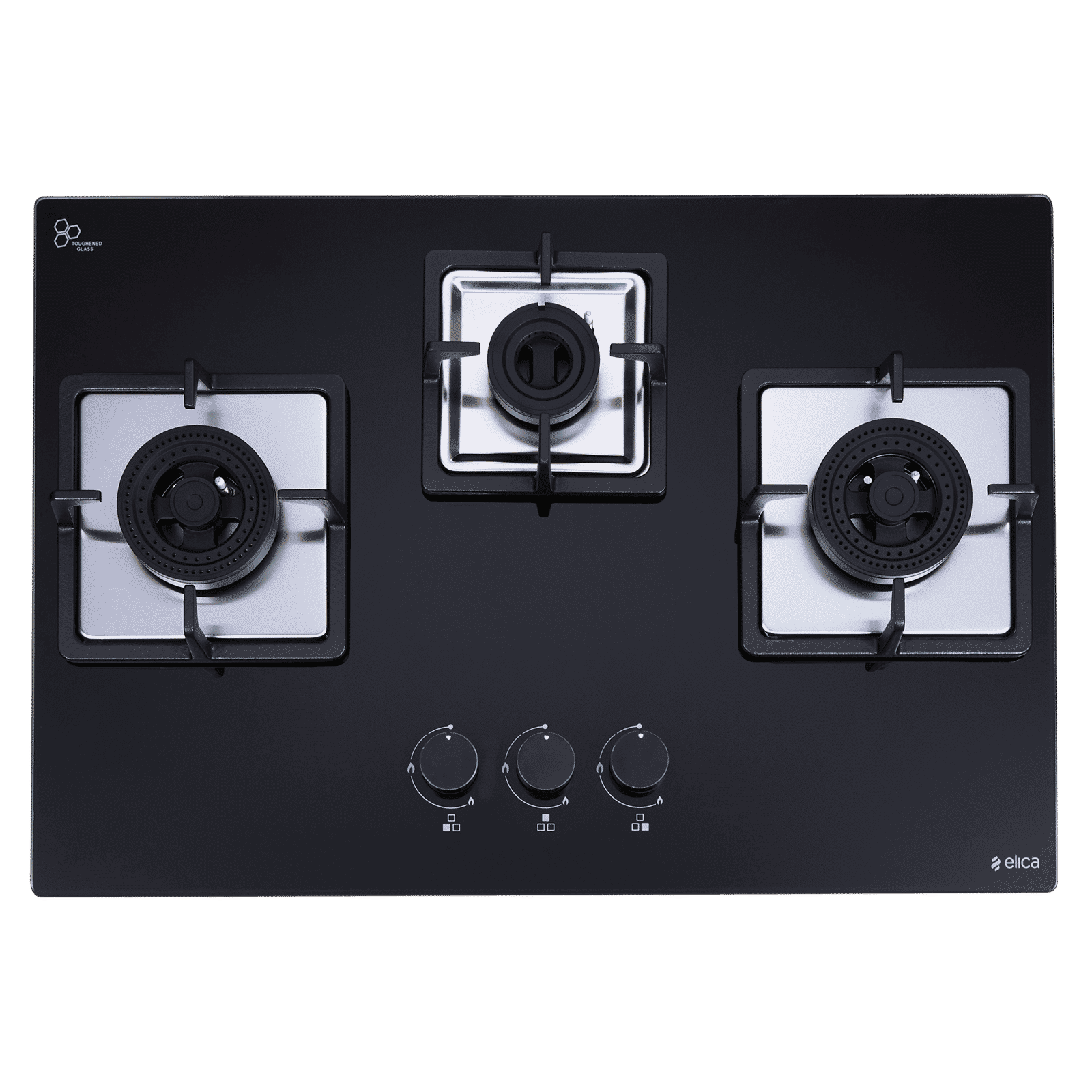 elica IND FLEXI AB 360 DX DFS Toughened Glass Top 3 Burner Automatic Hob (Cast Iron Pan Support, Black)_1