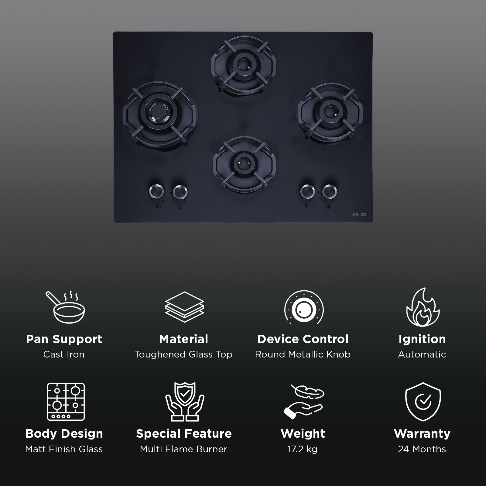 Elica MATT FLEXI HEXA LOTUS IND HD BRASS SERIES Toughened Glass Top 4 Burner Automatic Hob (Multi-Flame Burners, Black)_3