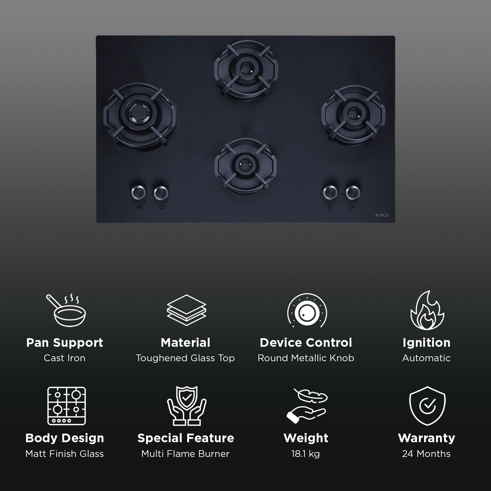 Elica MATT FLEXI HEXA LOTUS IND HD BRASS SERIES Toughened Glass Top 4 Burner Automatic Hob (Multi-Flame Burners, Black)_3