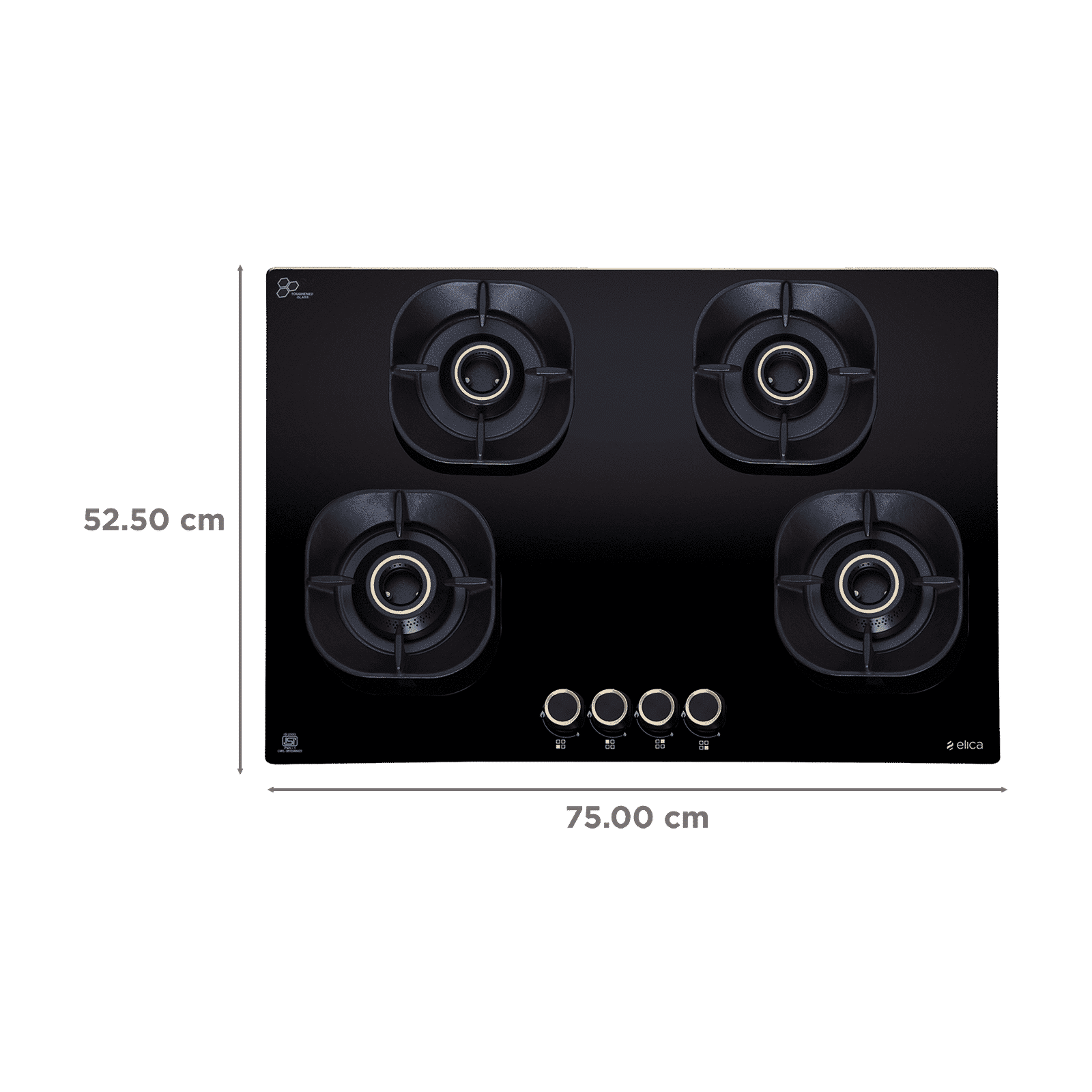 elica CROWN FLEXI 475 LOTUS IND HD BRASS Toughened Glass Top 4 Burner Automatic Hob (Multi Flame Burners, Black Glass)_2