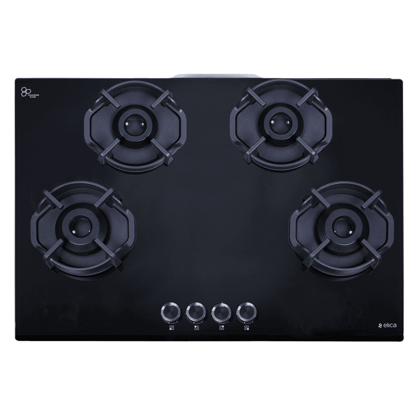 elica FLEXI HEXA 475 RS LOTUS IND HD BRASS Toughened Glass Top 4 Burner Automatic Hob (Multi Flame Burners, Black Glass)_1