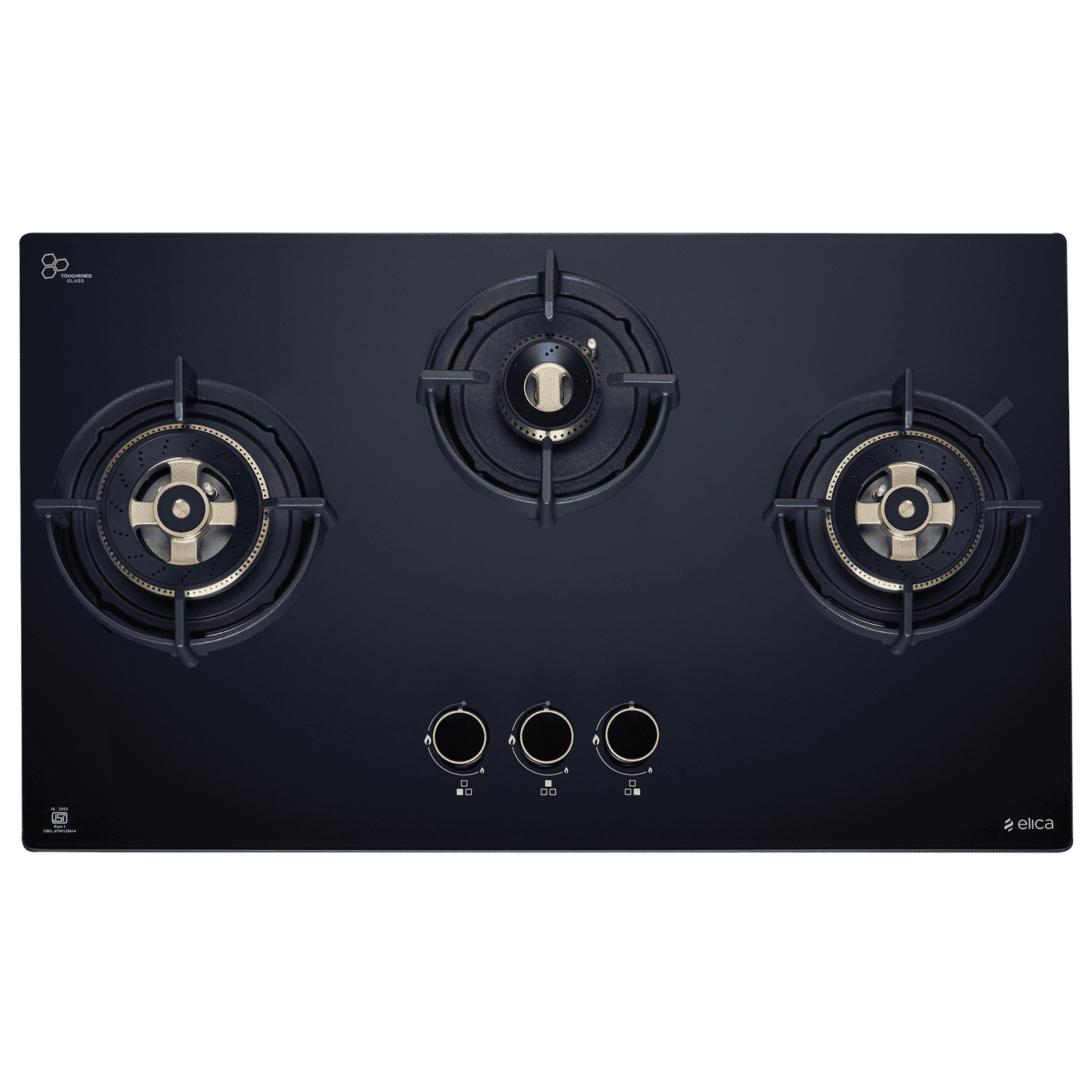 elica FLEXI DFS HE FB 3B 75 DX Toughened Glass Top 3 Burner Automatic Hob (Multi Flame Burners, Black Glass) elica FLEXI DFS HE FB 3B 75 DX Toughened Glass Top 3 Burner Automatic Hob (Multi Flame Burners, Black Glass)_1