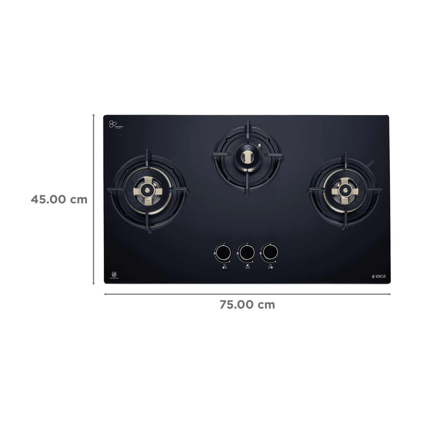 elica FLEXI DFS HE FB 3B 75 DX Toughened Glass Top 3 Burner Automatic Hob (Multi Flame Burners, Black Glass)_2