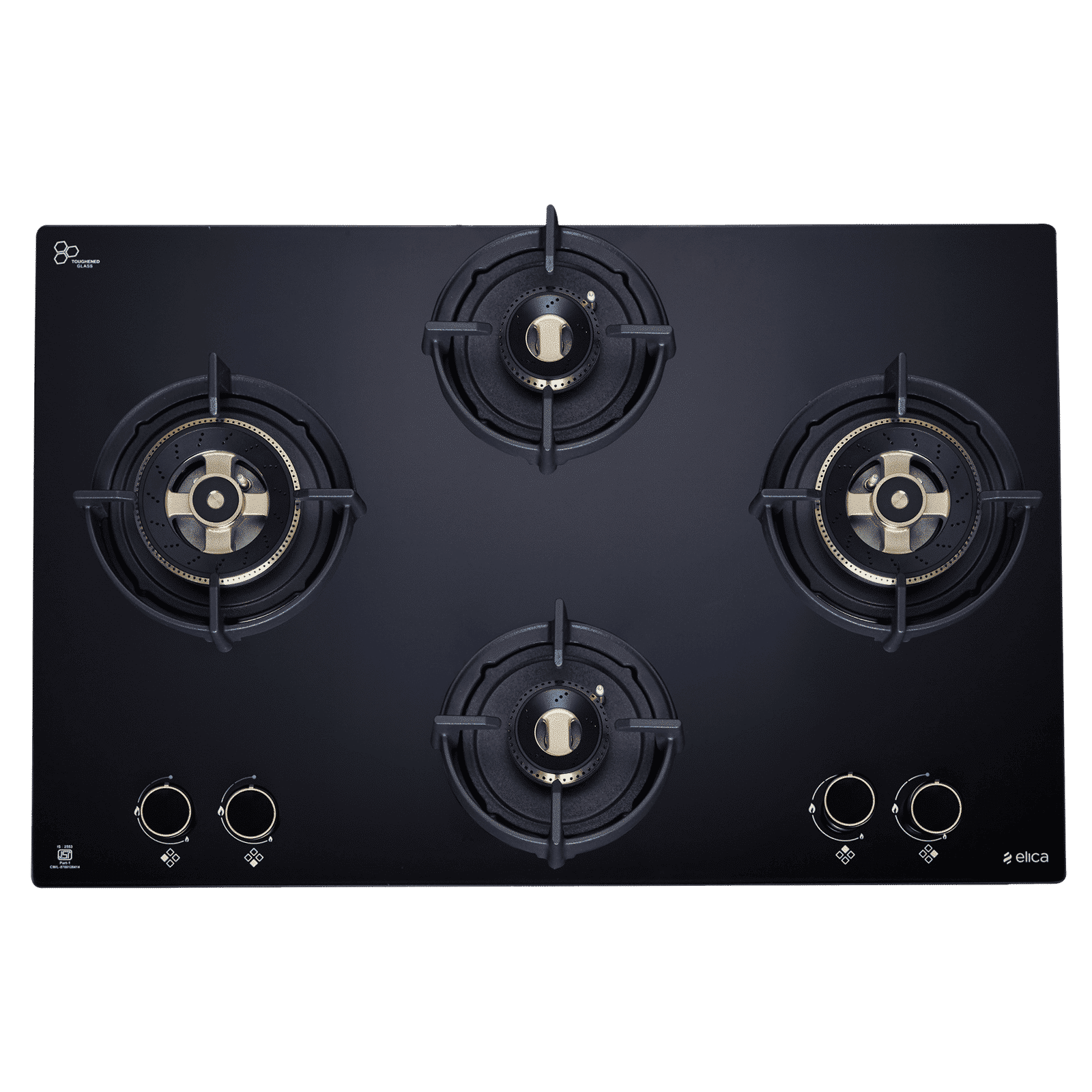 elica FLEXI DFS HE FB 4B 70 DX Toughened Glass Top 4 Burner Automatic Hob (Direct Multi Flame Burners, Black Glass)_1