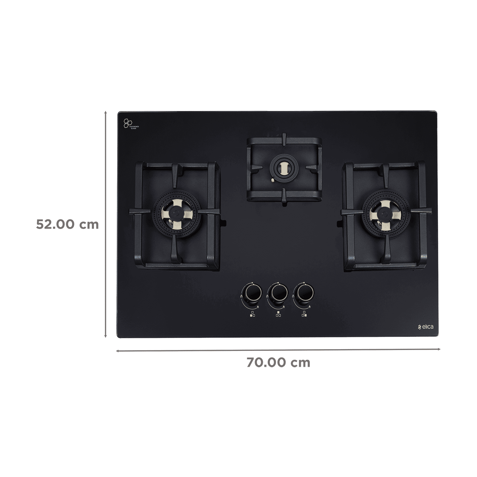 elica DFS PRO FB 3B 70 DX Toughened Glass Top 3 Burner Automatic Hob (Direct Multi Flame Burners, Black Glass)_2