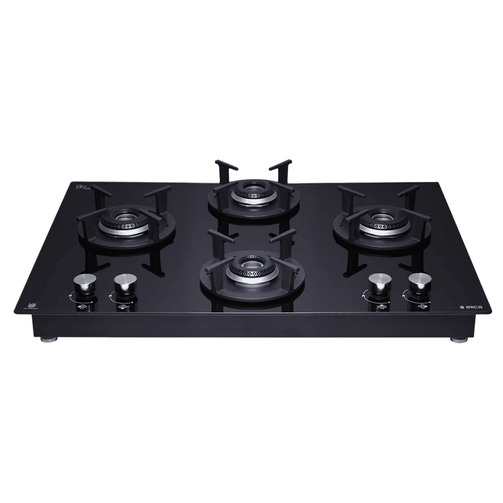 elica FLEXI HCT 460 DX LOTUS BK 4 Burner Automatic Hob (Round Cast Iron Pan Support, Black)_1