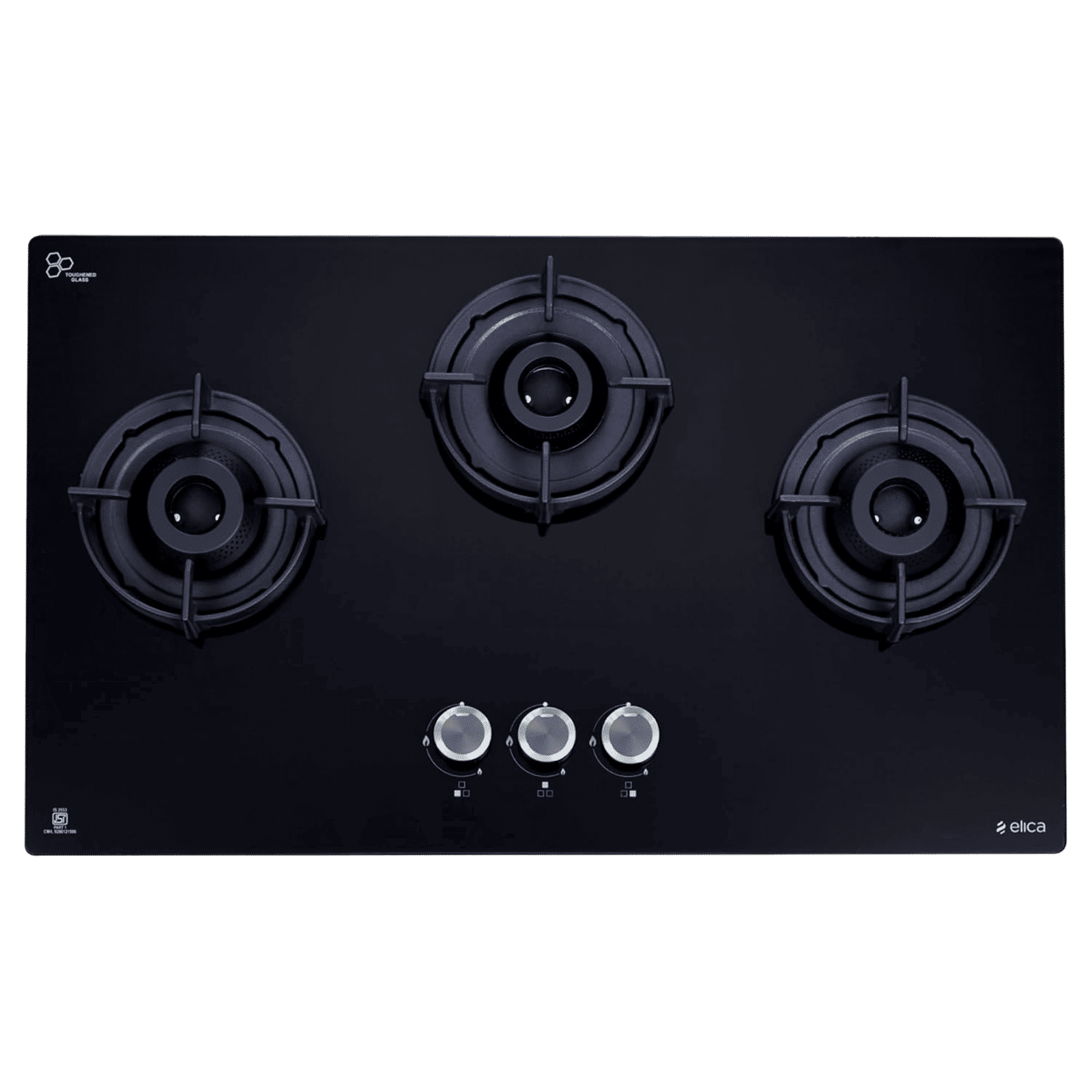 elica FLEXI 375 LOTUS IND HD BRASS Toughened Glass Top 3 Burner Automatic Hob (Cast Iron Pan Support with Heat Guard, Black) elica FLEXI 375 LOTUS IND HD BRASS Toughened Glass Top 3 Burner Automatic Hob (Cast Iron Pan Support with Heat Guard, Black)_4