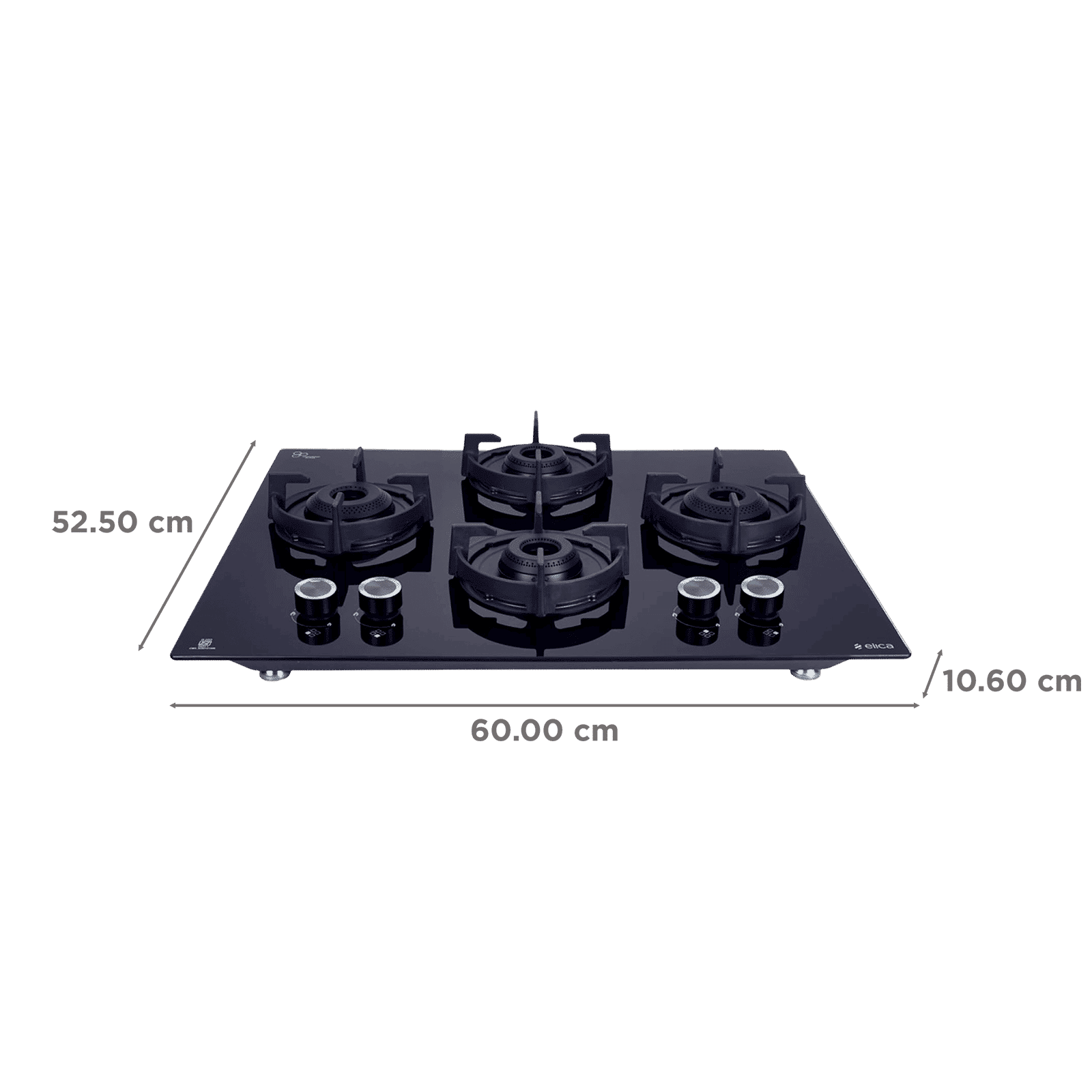 elica FLEXI 460 LOTUS IND HD BRASS Toughened Glass Top 4 Burner Automatic Hob (Cast Iron Pan Support with Heat Guard, Black)_2